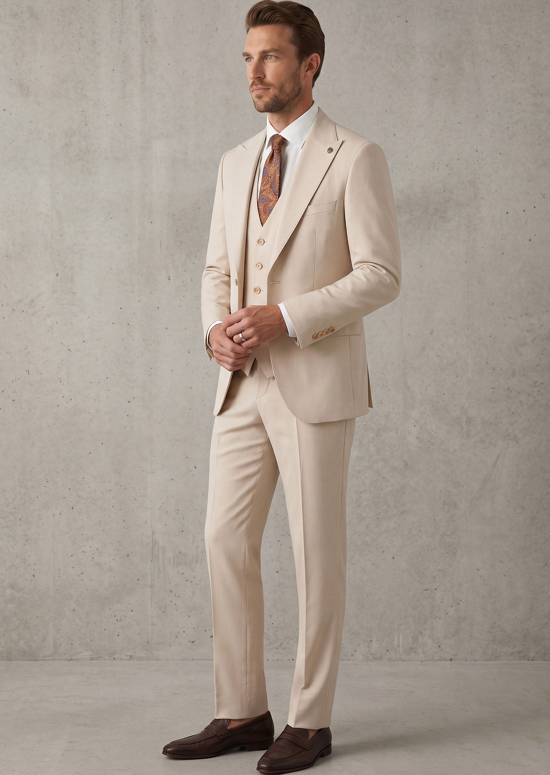Beige Three-Piece Suit