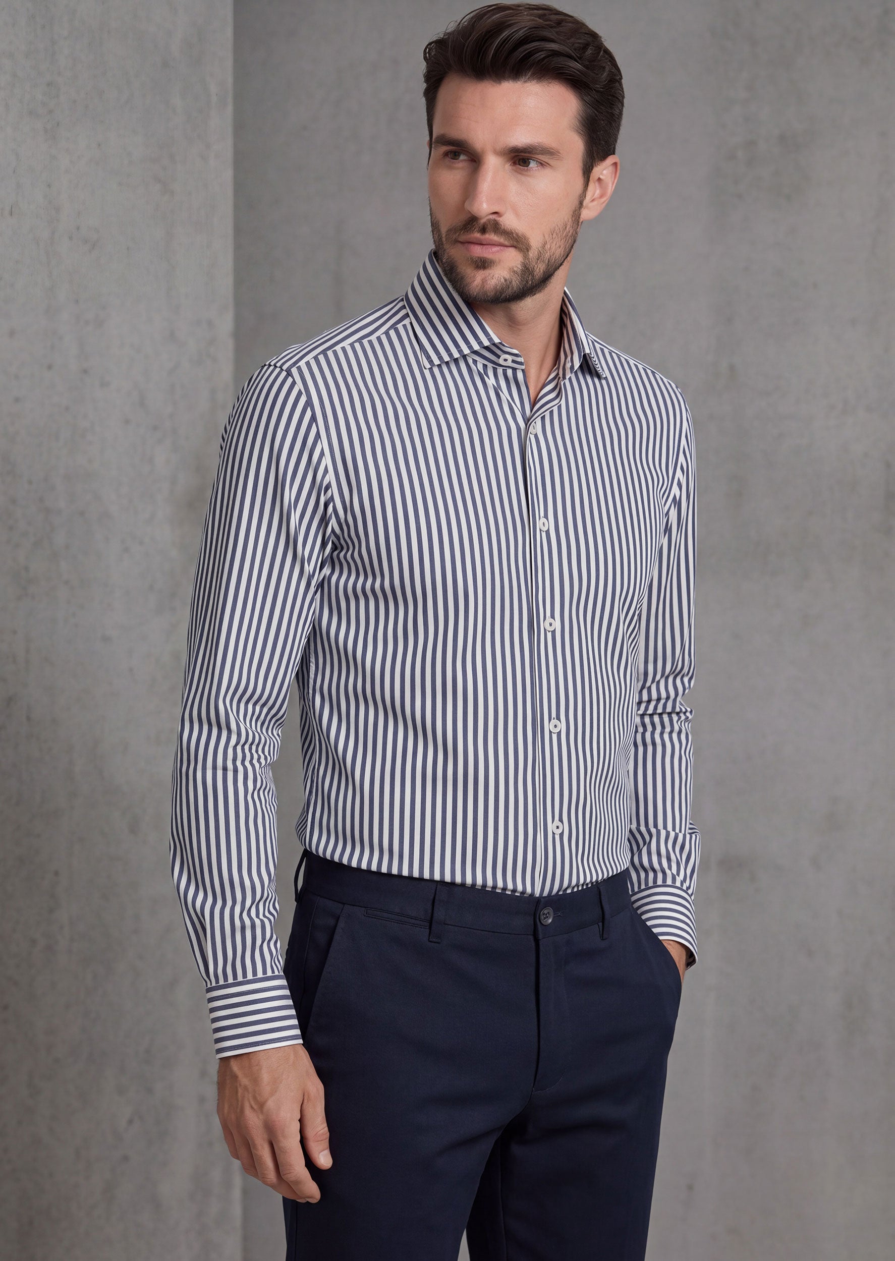White - Navy Long Sleeve Shirt
