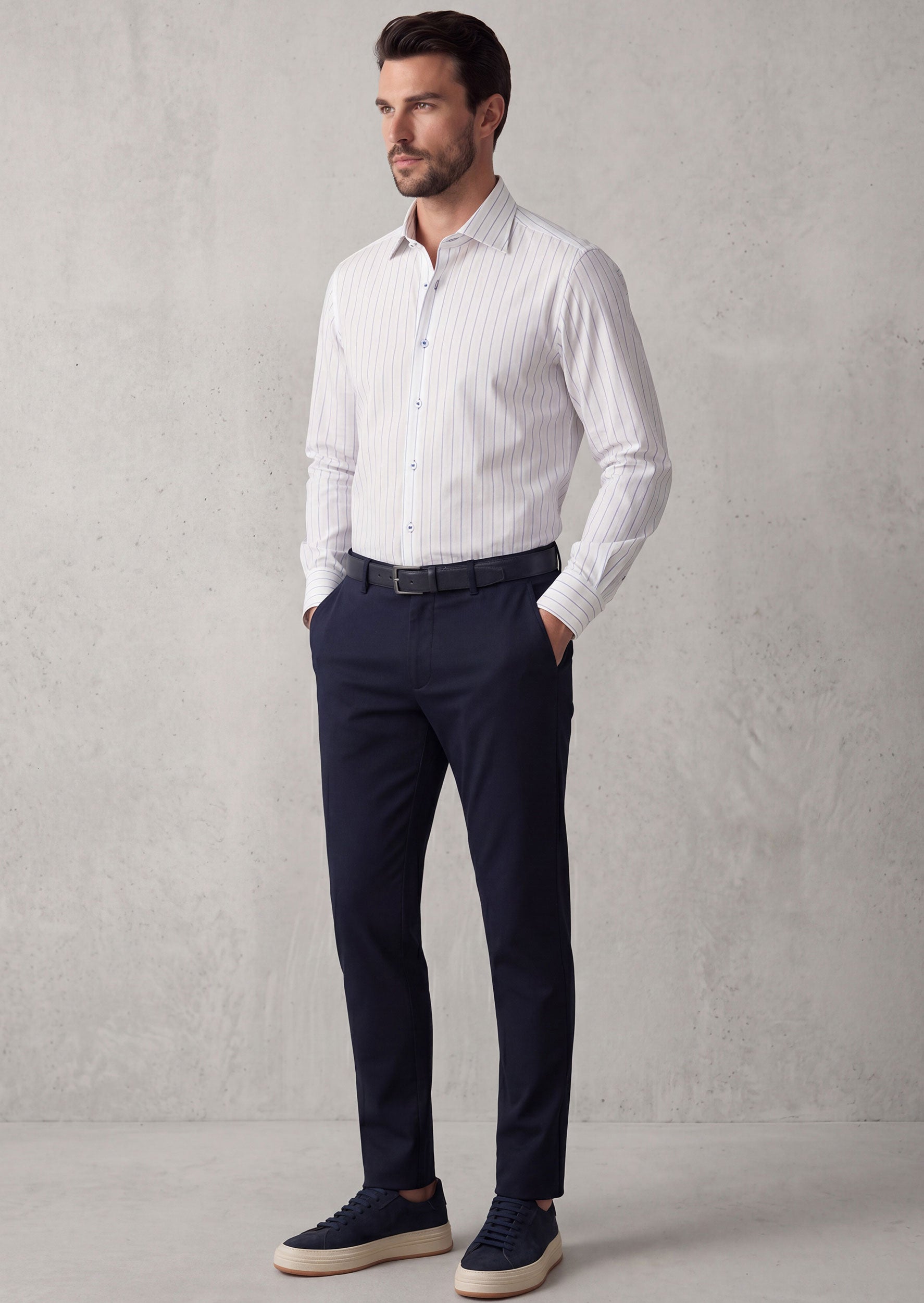 White - Navy Long Sleeve Shirt