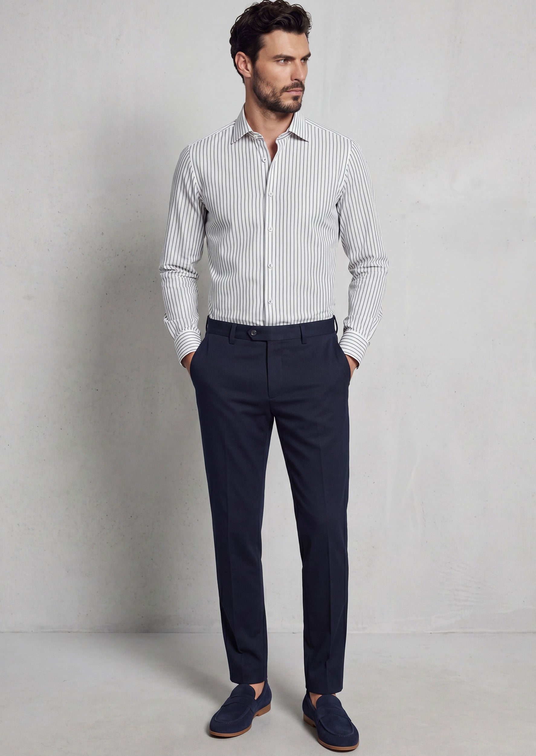 White - Navy Long Sleeve Shirt