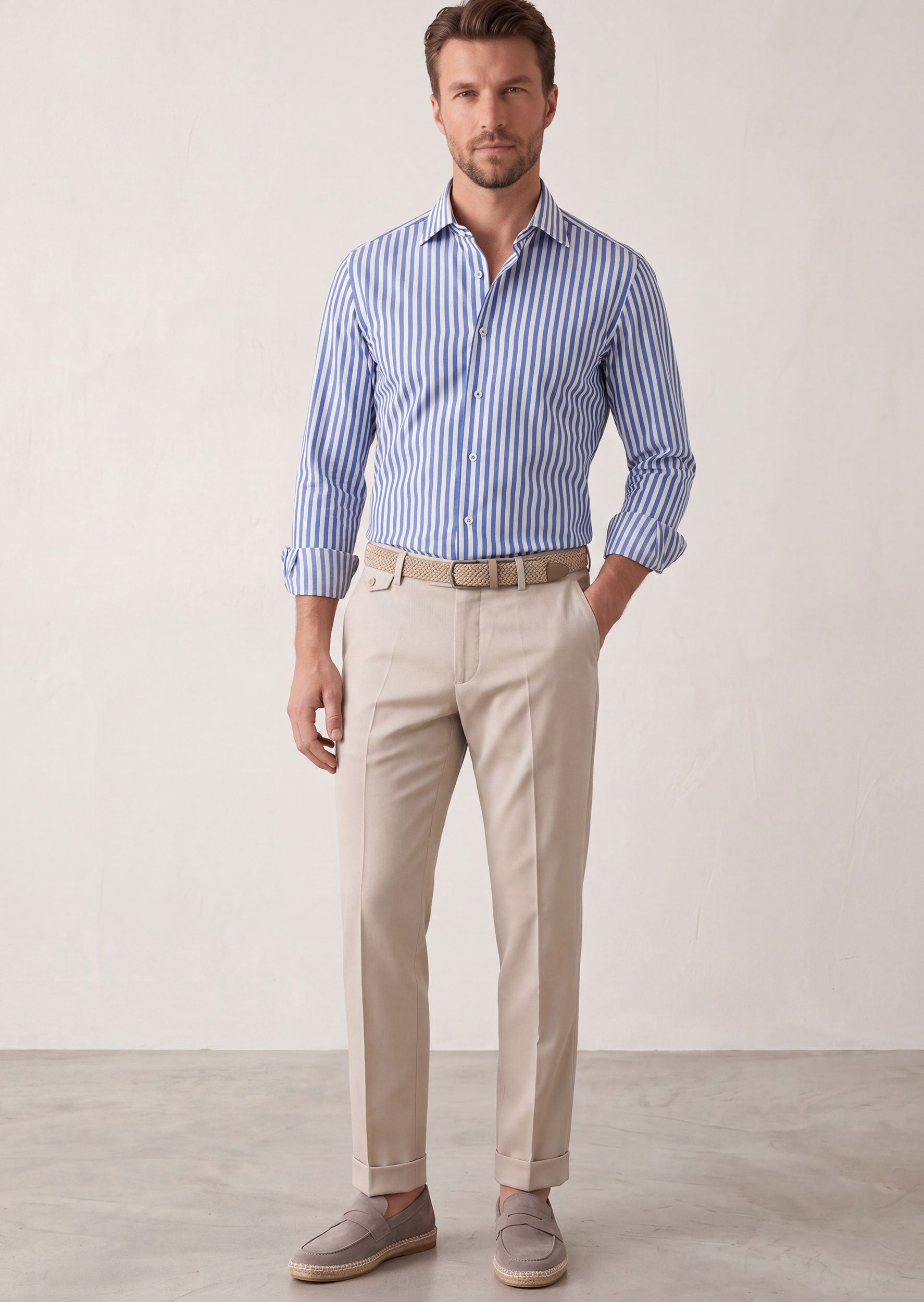 White - Sax Blue Long Sleeve Shirt