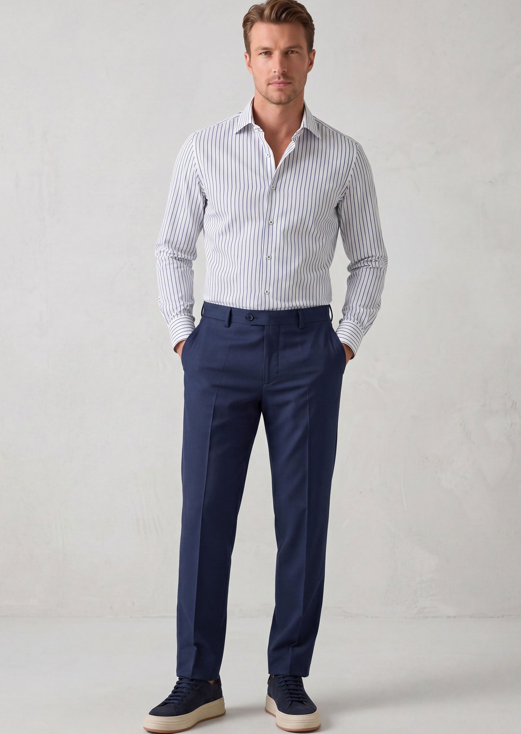 White - Navy Long Sleeve Shirt