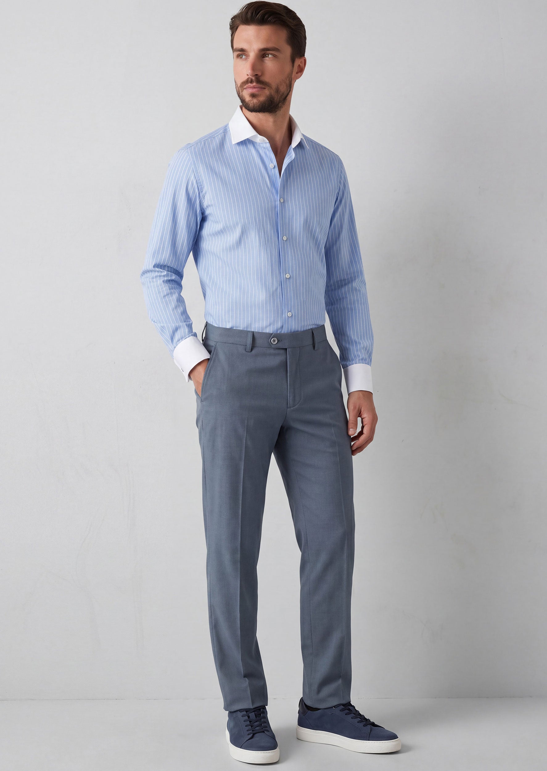 Blue - White Long Sleeve Shirt