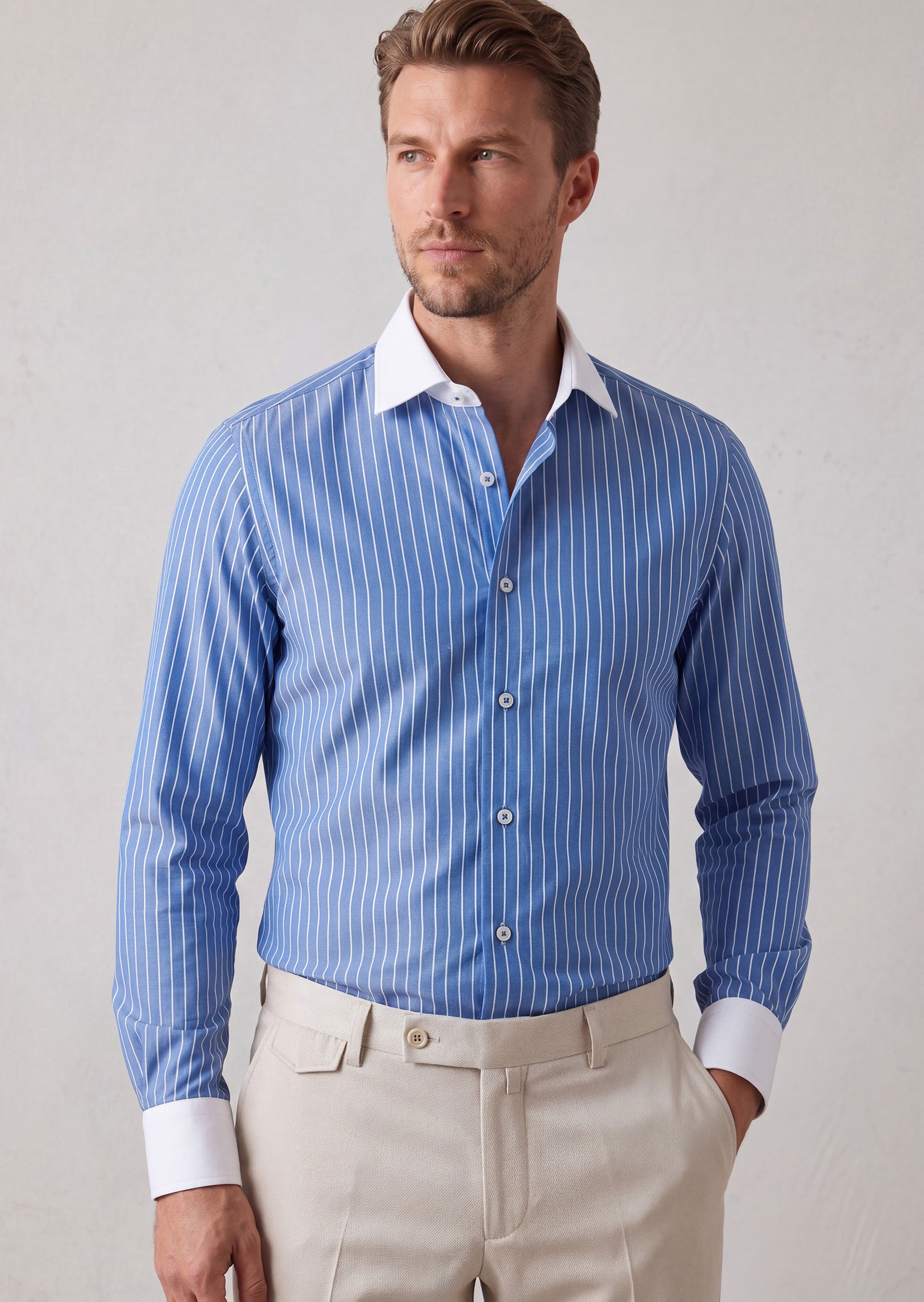 Sax Blue - White Long Sleeve Shirt