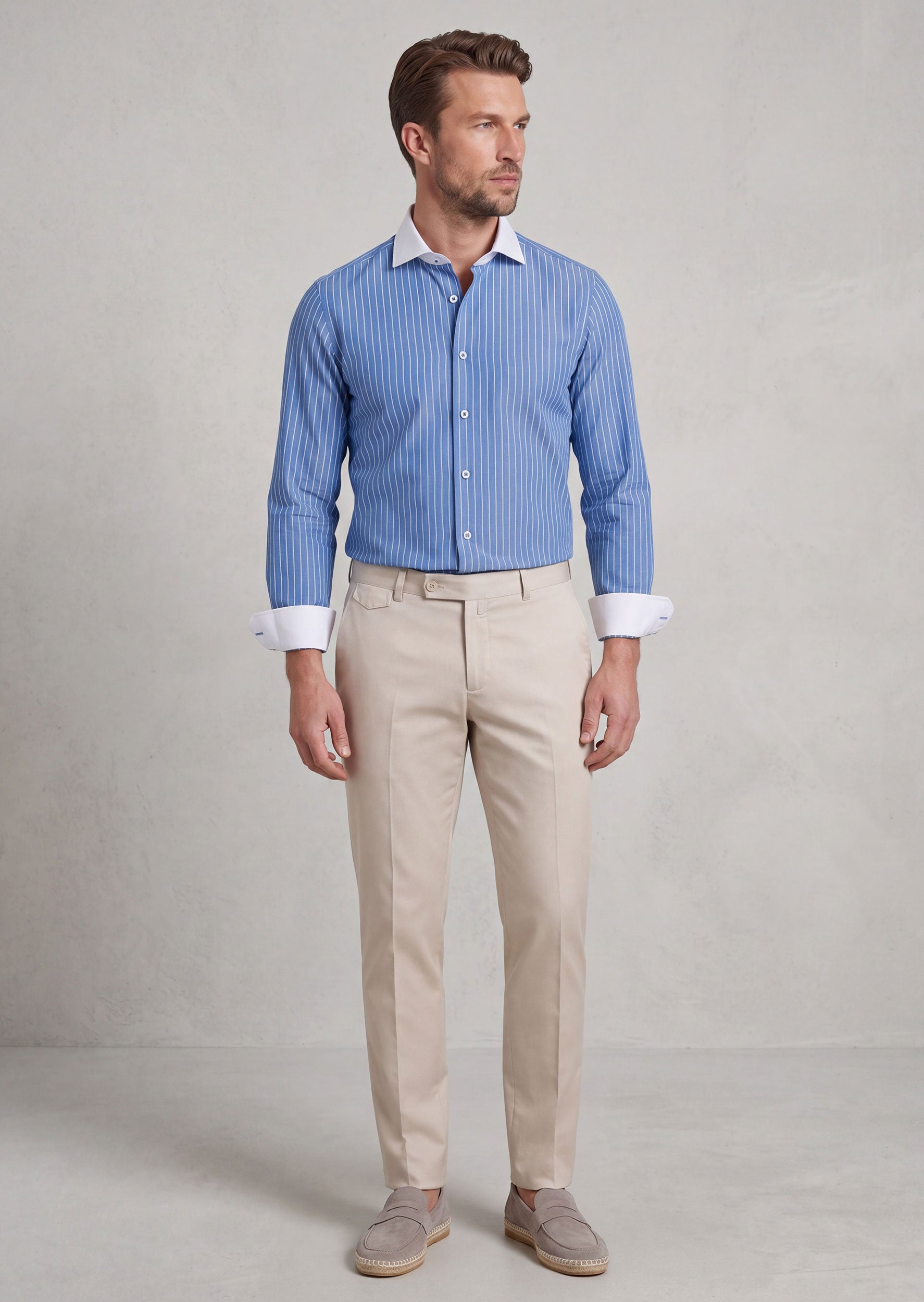 Sax Blue - White Long Sleeve Shirt