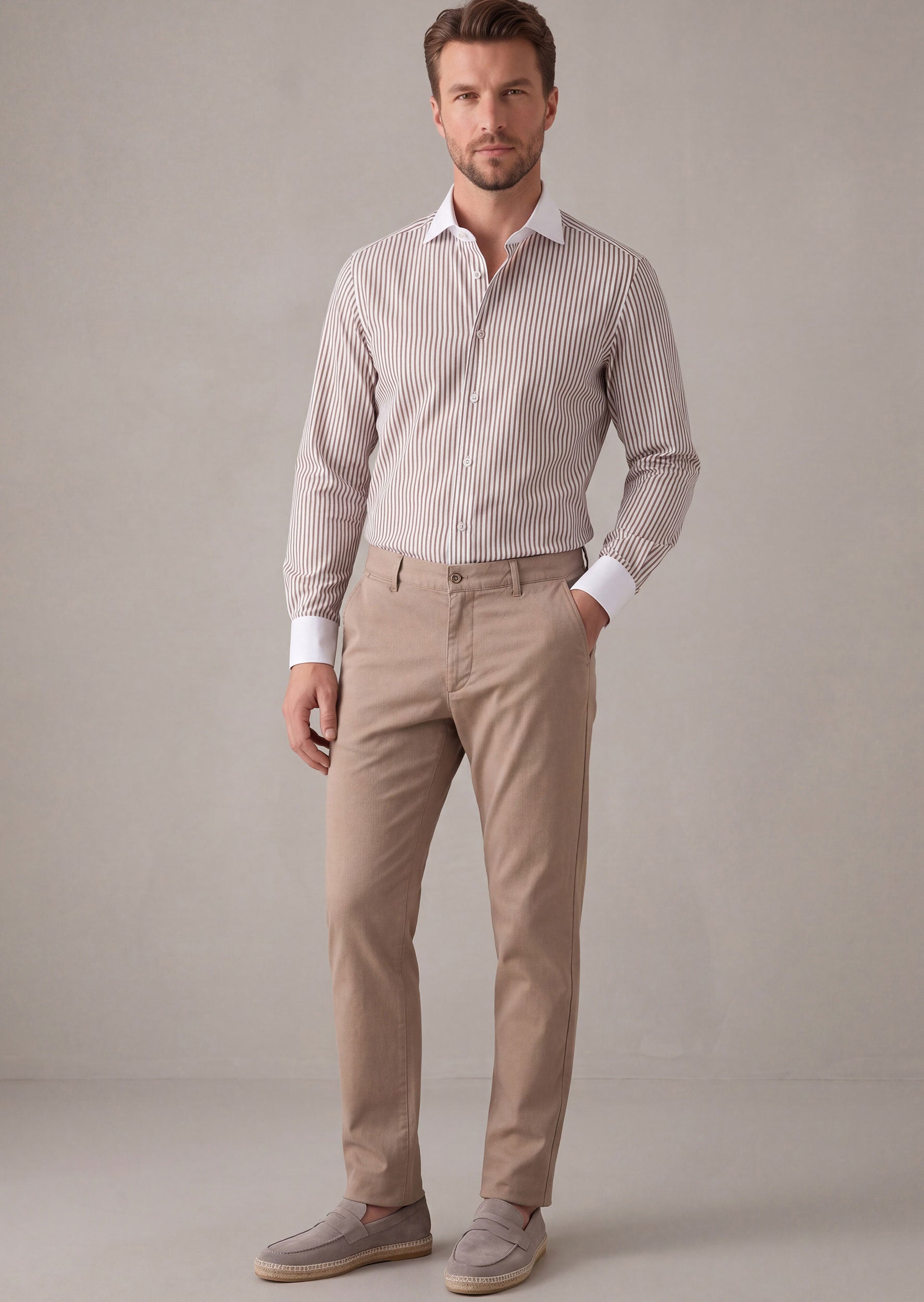 White - Brown Long Sleeve Shirt