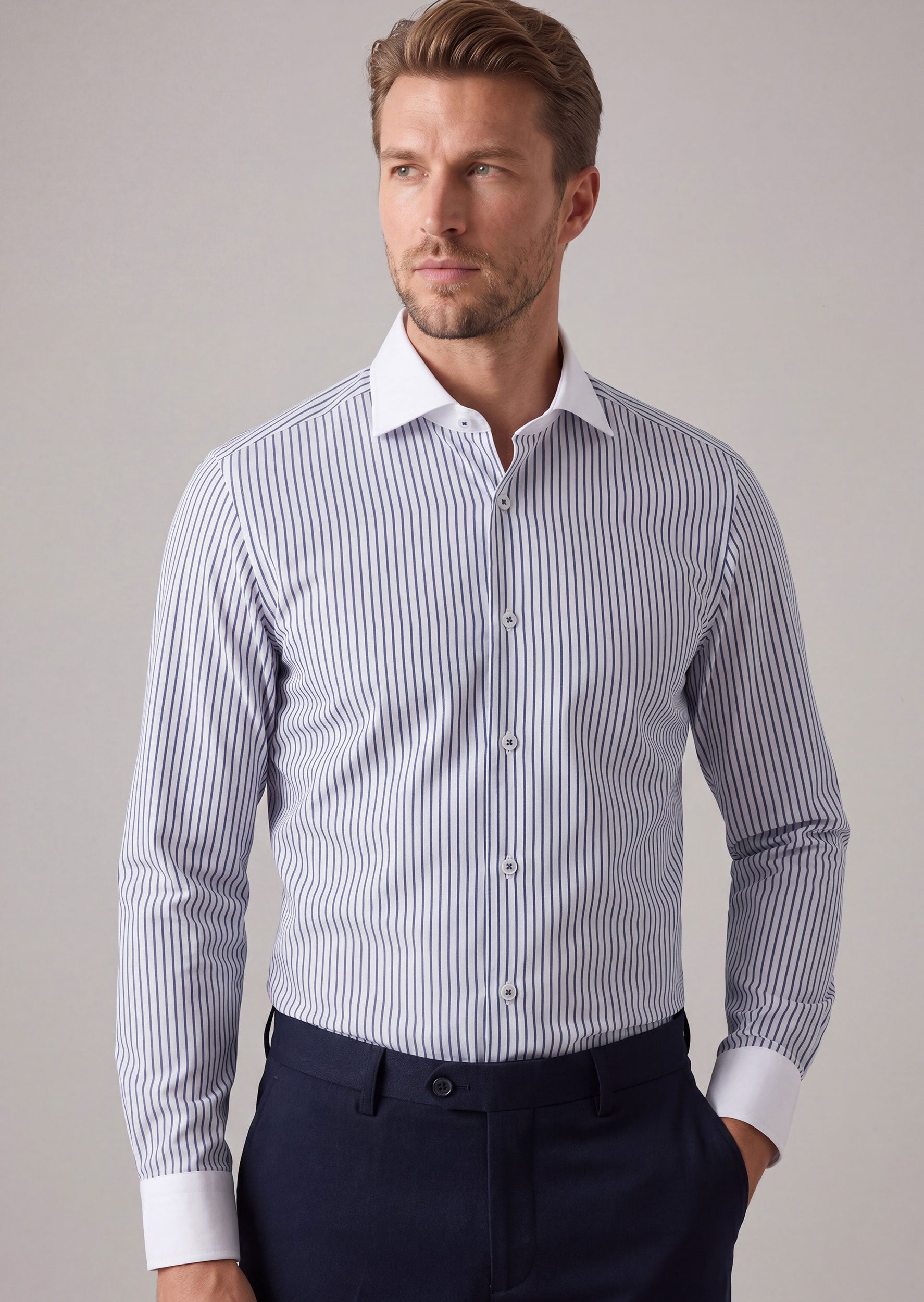 White - Navy Long Sleeve Shirt