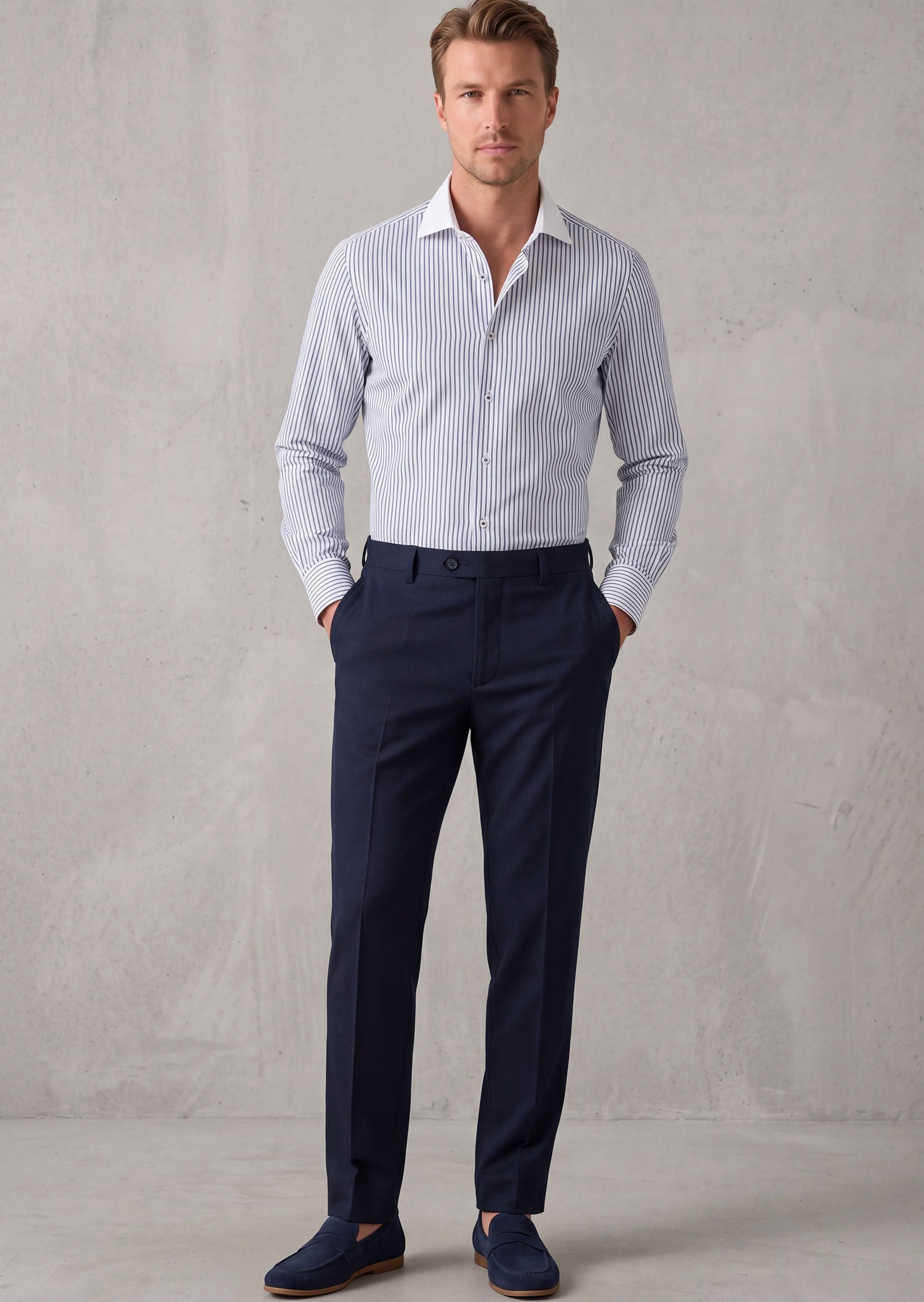 White - Navy Long Sleeve Shirt