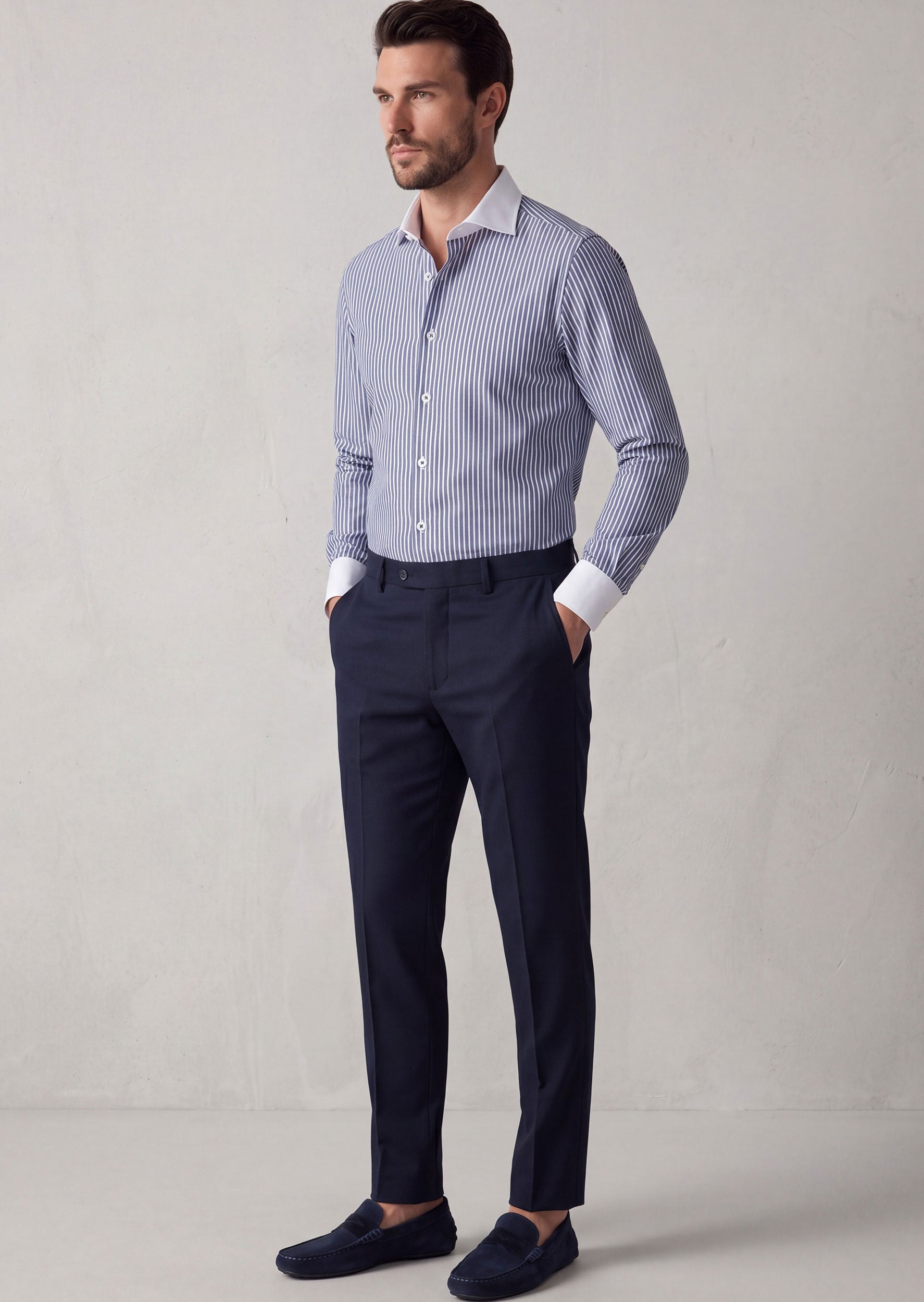 Navy - White Long Sleeve Shirt