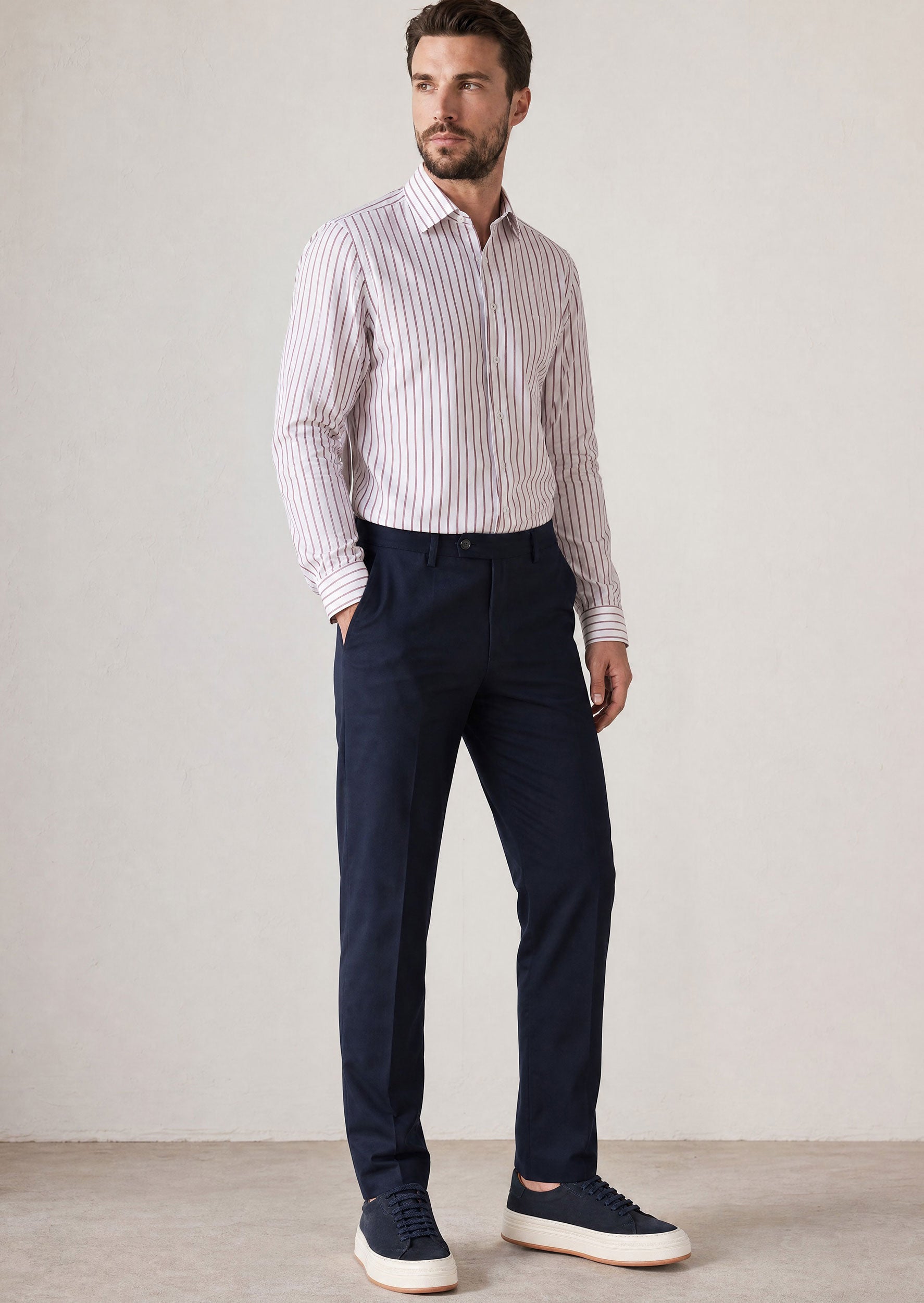 White - Burgundy Long Sleeve Shirt