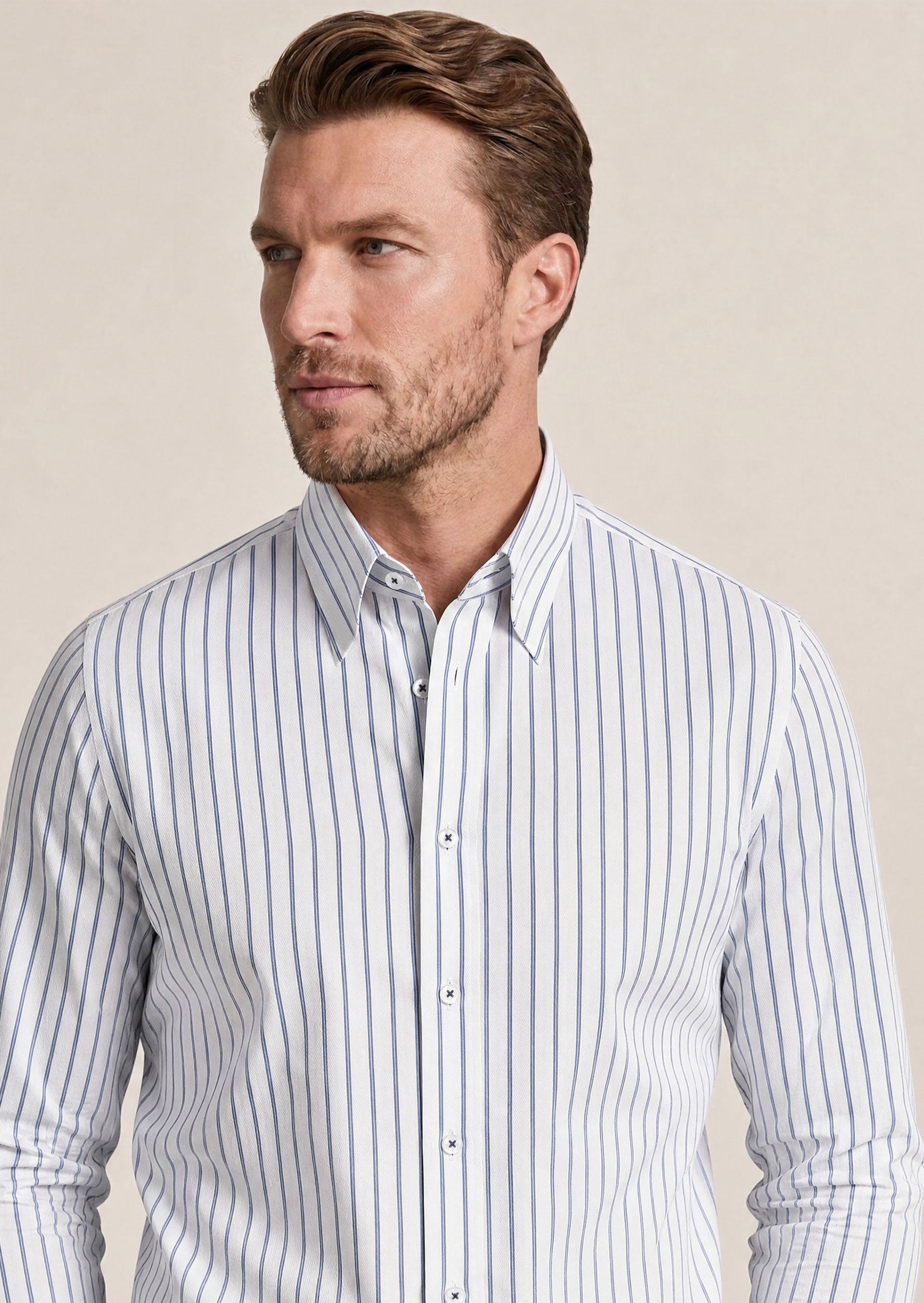 White - Navy Long Sleeve Shirt