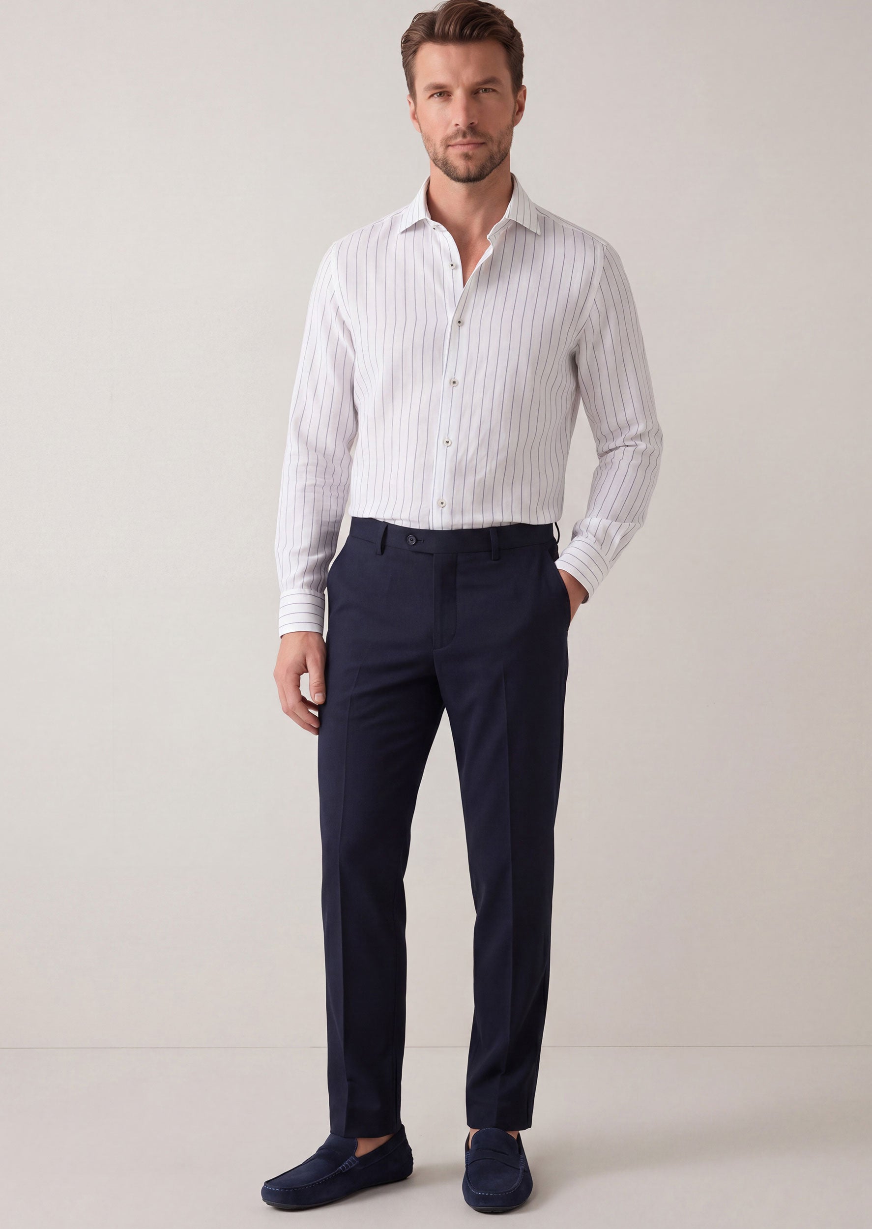 White - Navy Long Sleeve Shirt