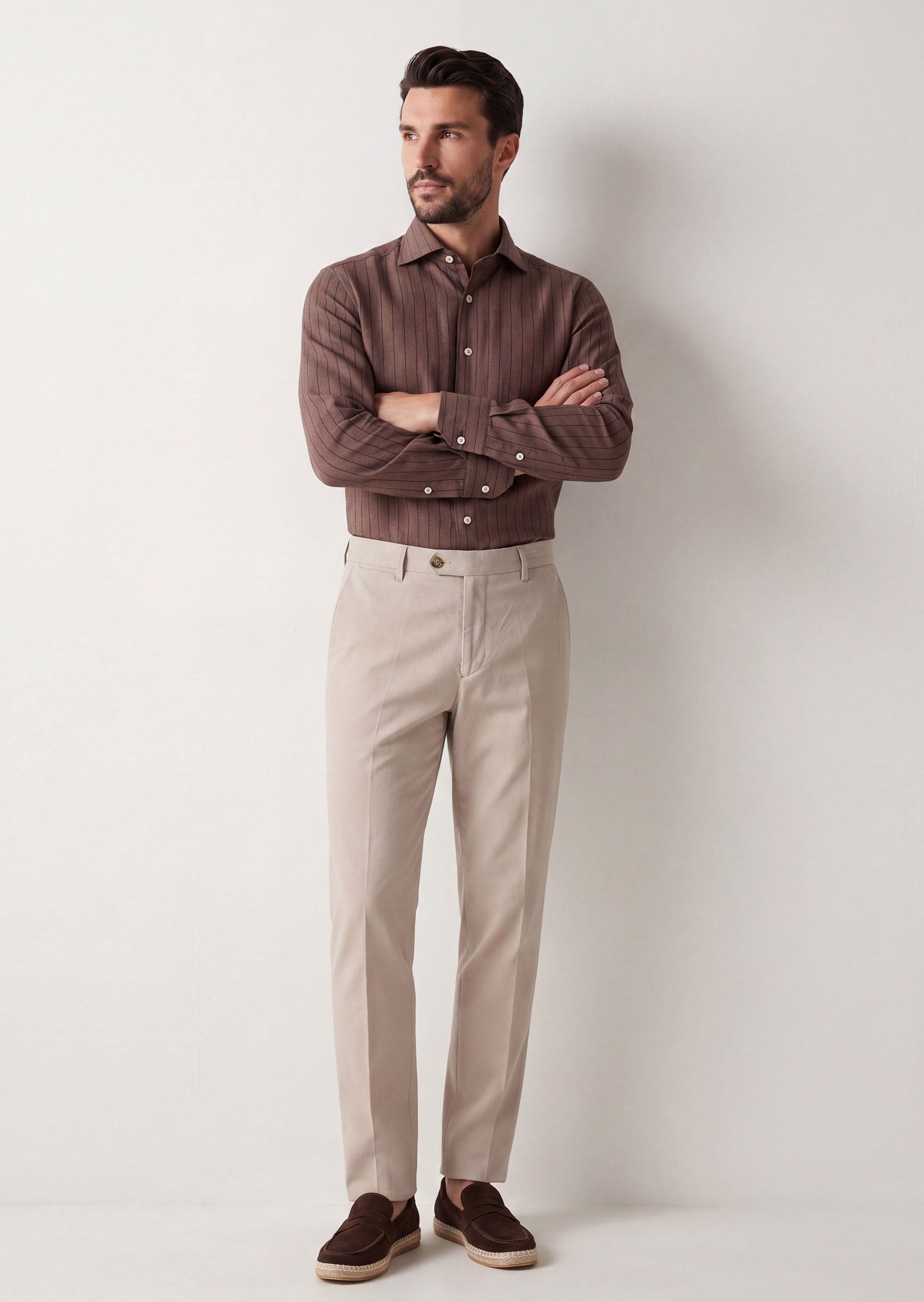 Brown - Navy Long Sleeve Shirt