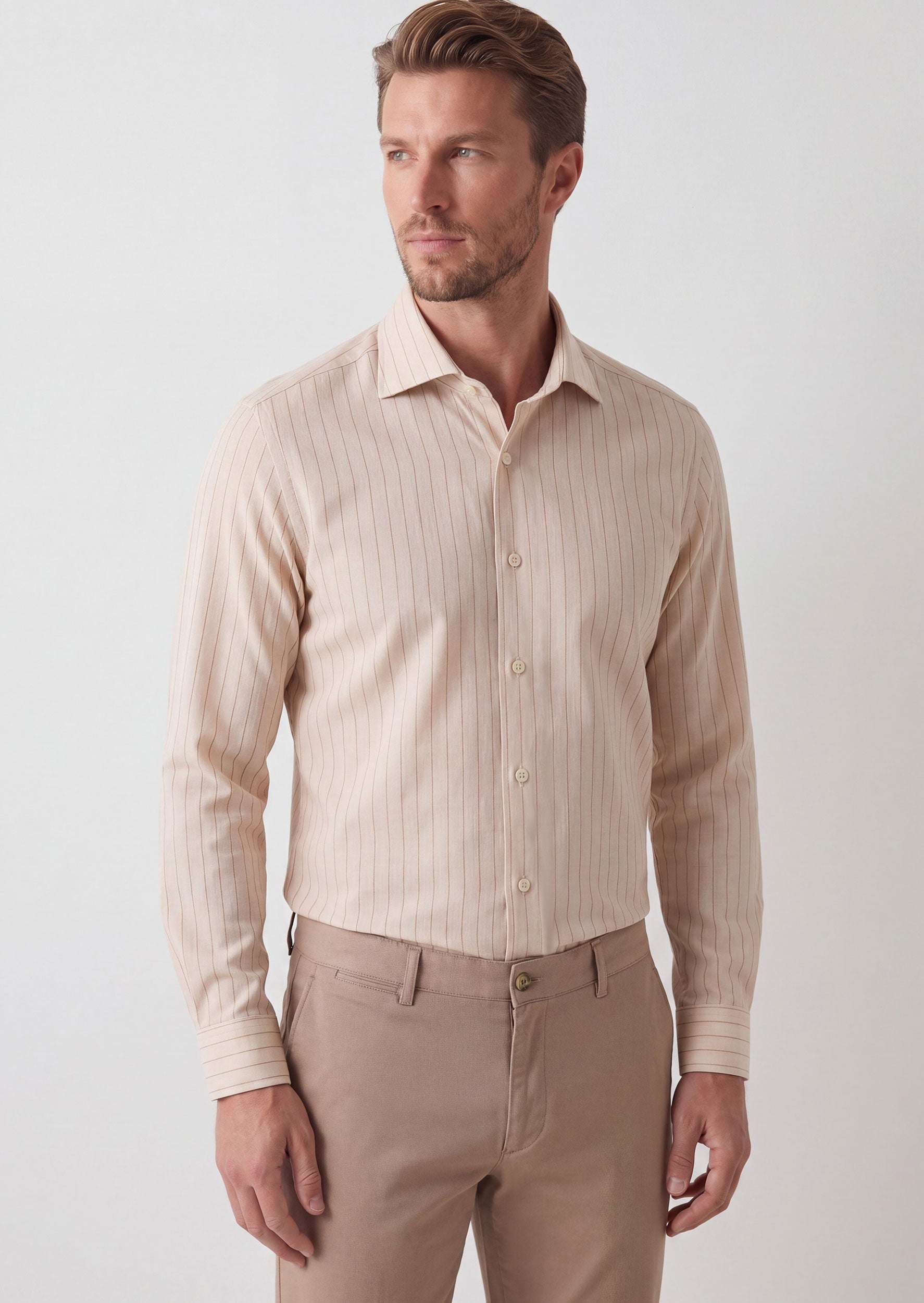 Beige - Brown Long Sleeve Shirt
