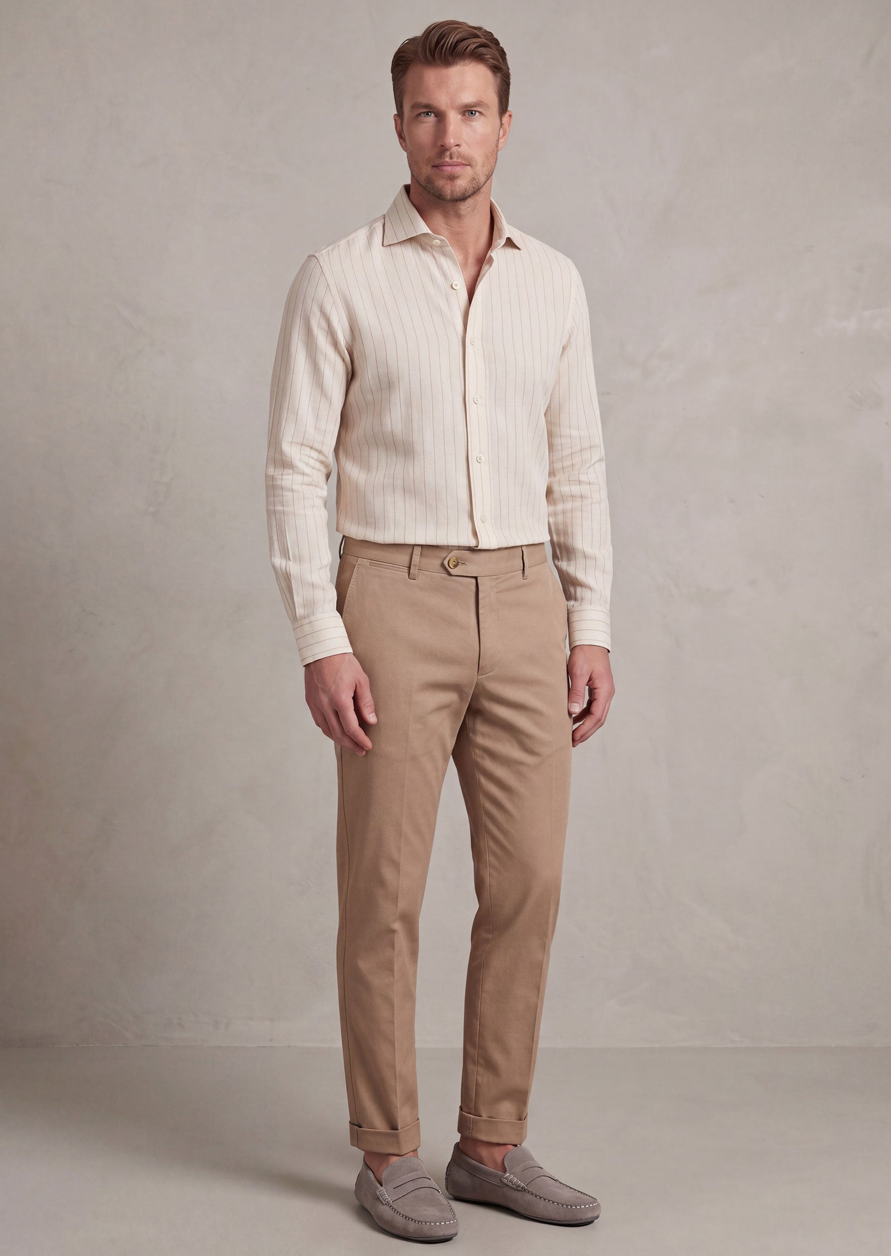 Beige - Brown Long Sleeve Shirt