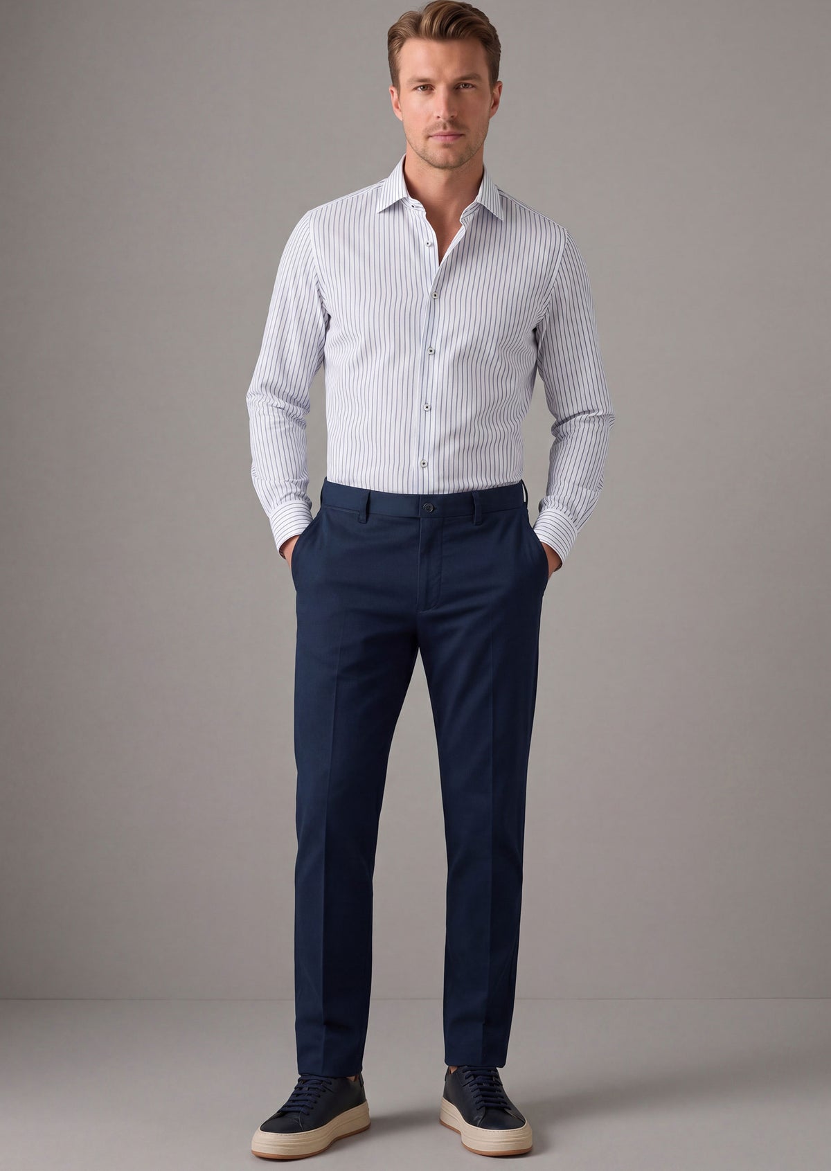 White - Navy Long Sleeve Shirt