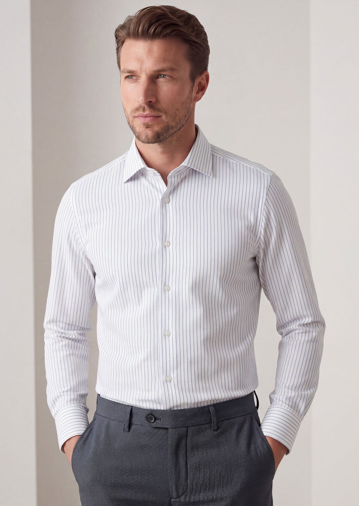 White - Blue Long Sleeve Shirt