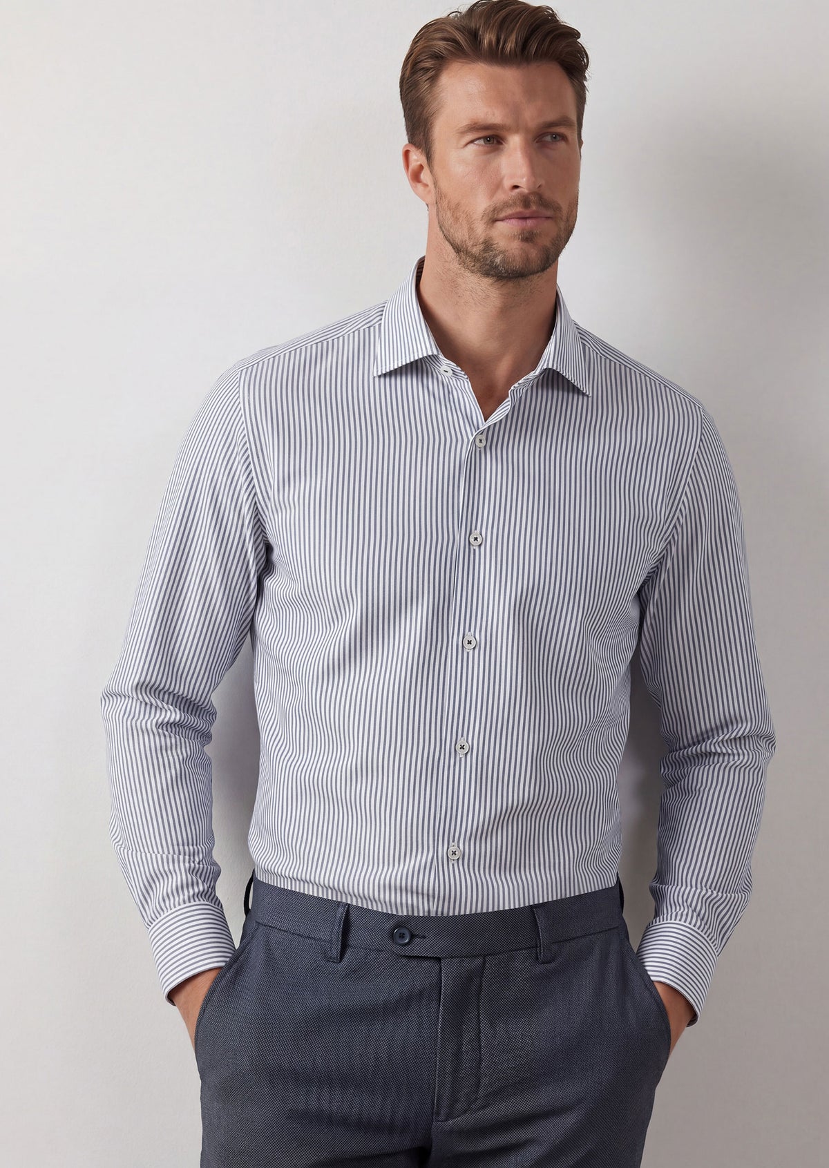 White - Navy Long Sleeve Shirt