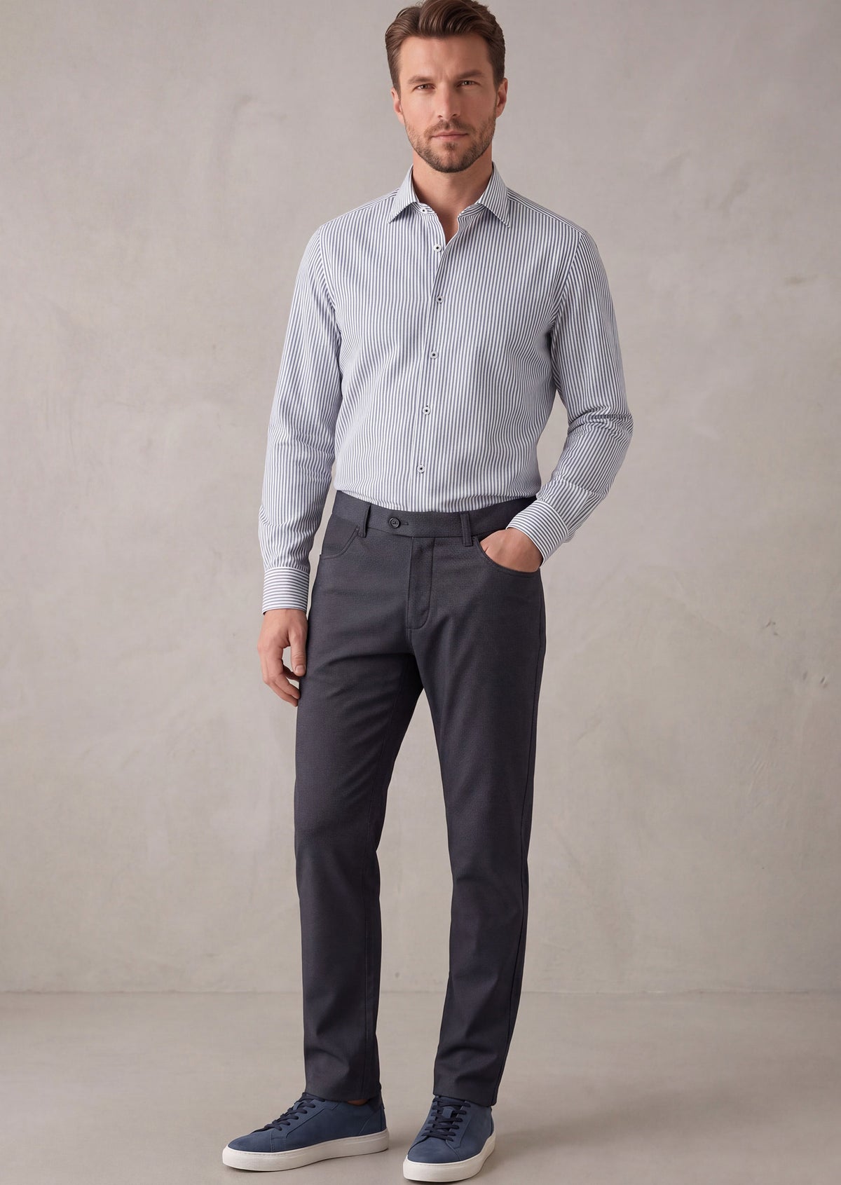 White - Navy Long Sleeve Shirt