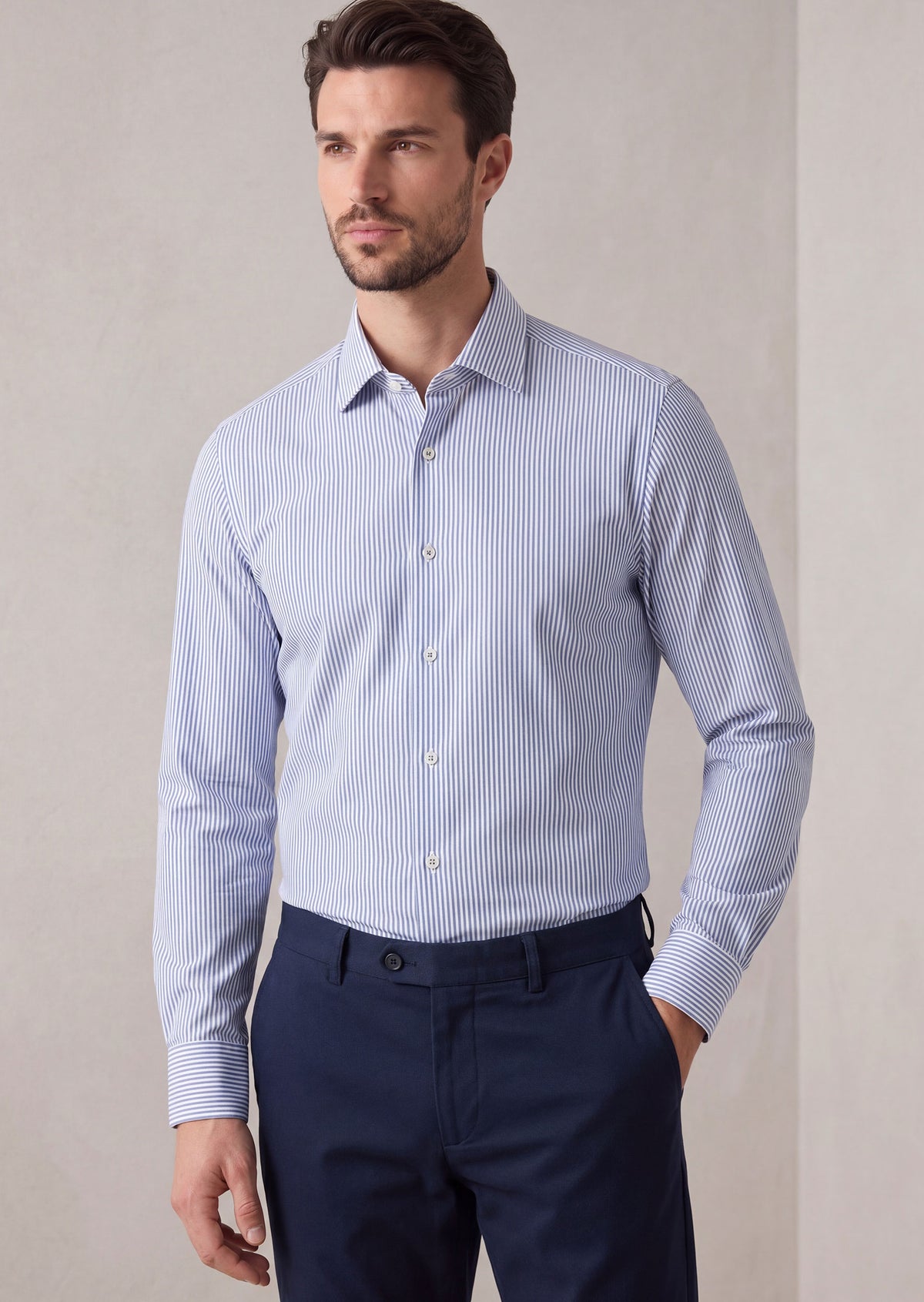 White - Sax Blue Long Sleeve Shirt
