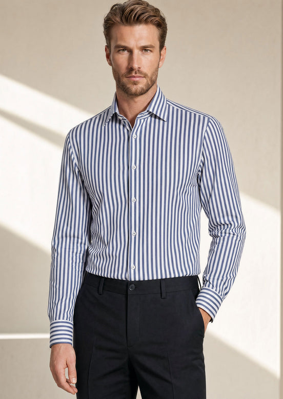 White - Navy Long Sleeve Shirt