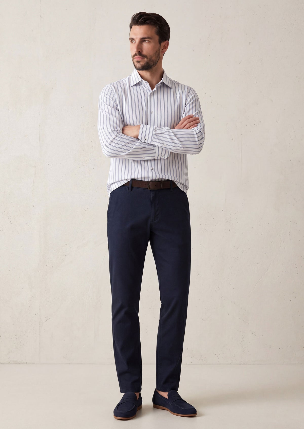 White - Navy Long Sleeve Shirt