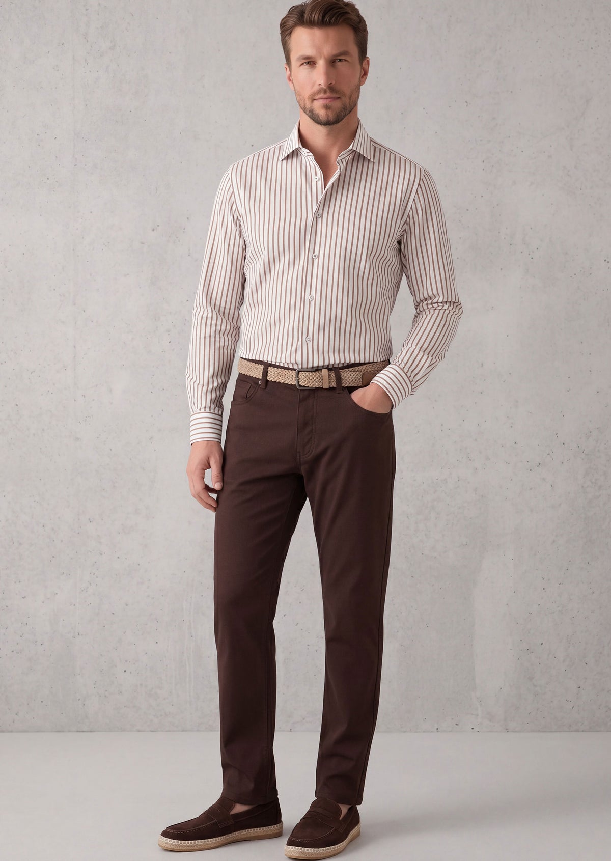 White - Brown Long Sleeve Shirt