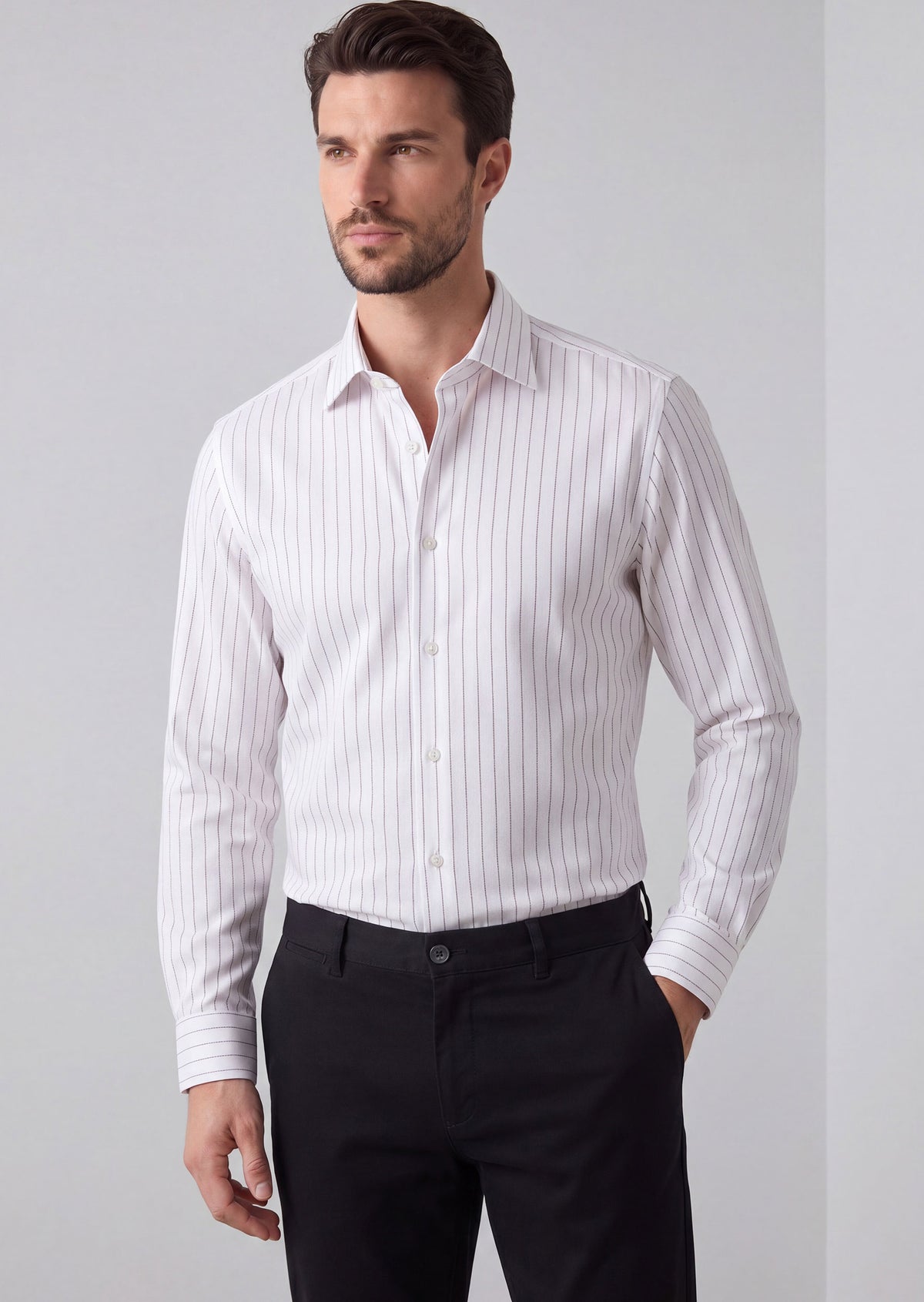 White - Burgundy Long Sleeve Shirt