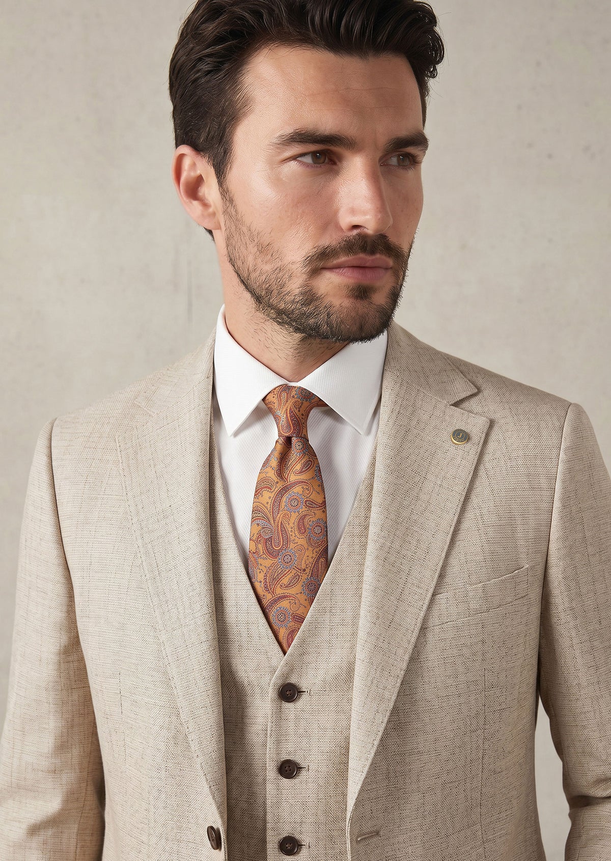 Beige Three-Piece Suit
