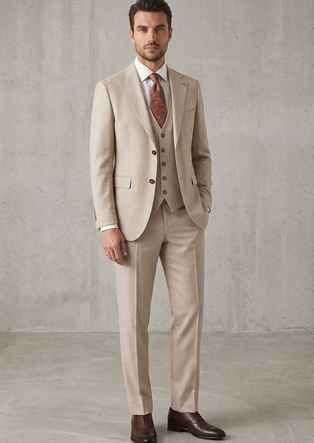 Beige Three-Piece Suit