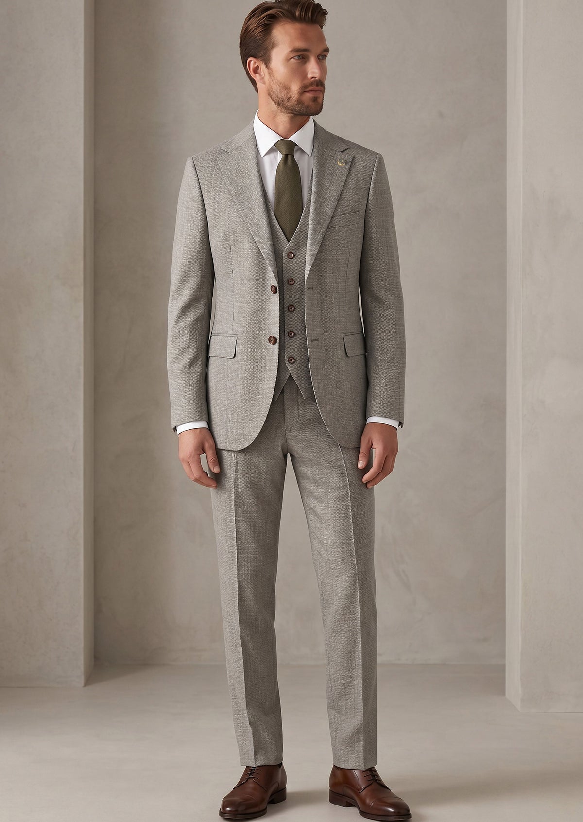 Khaki Three-Piece Suit