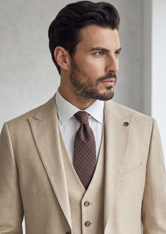 Beige Three-Piece Suit