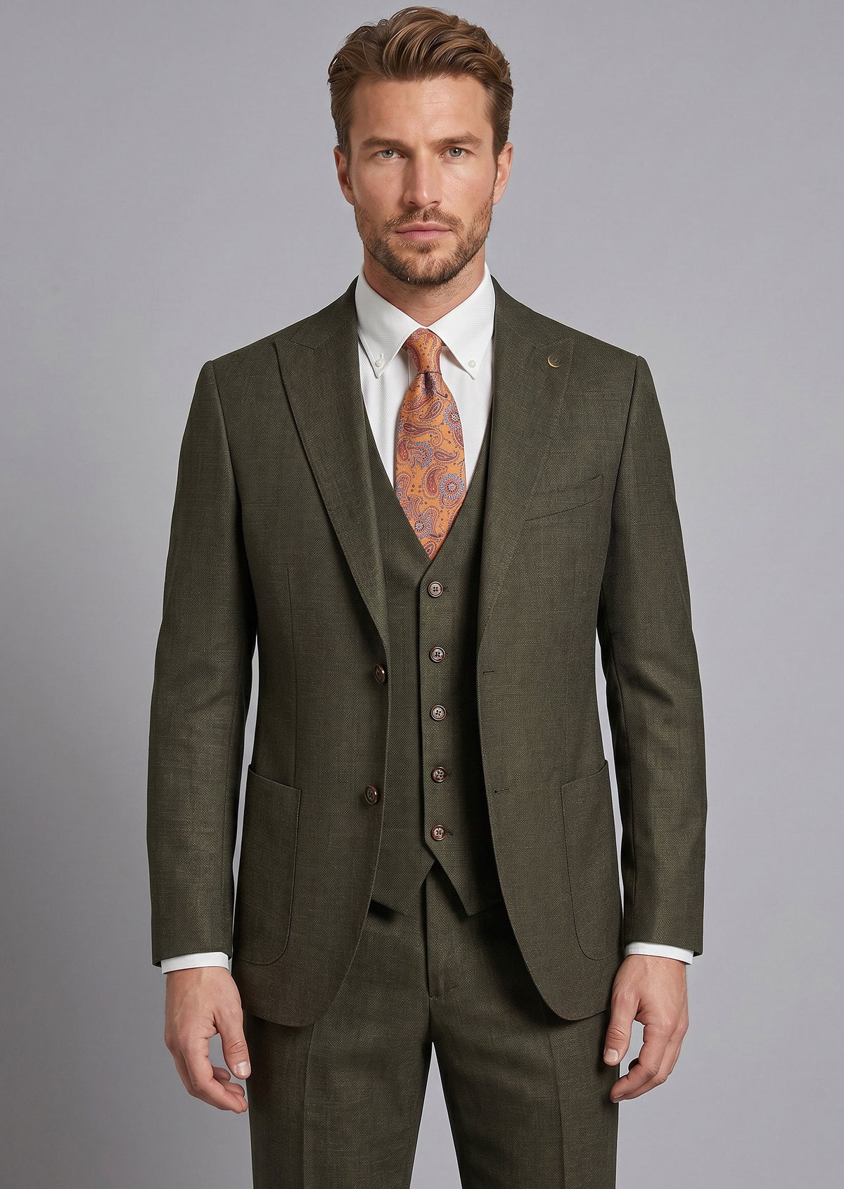 Khaki Three-Piece Suit