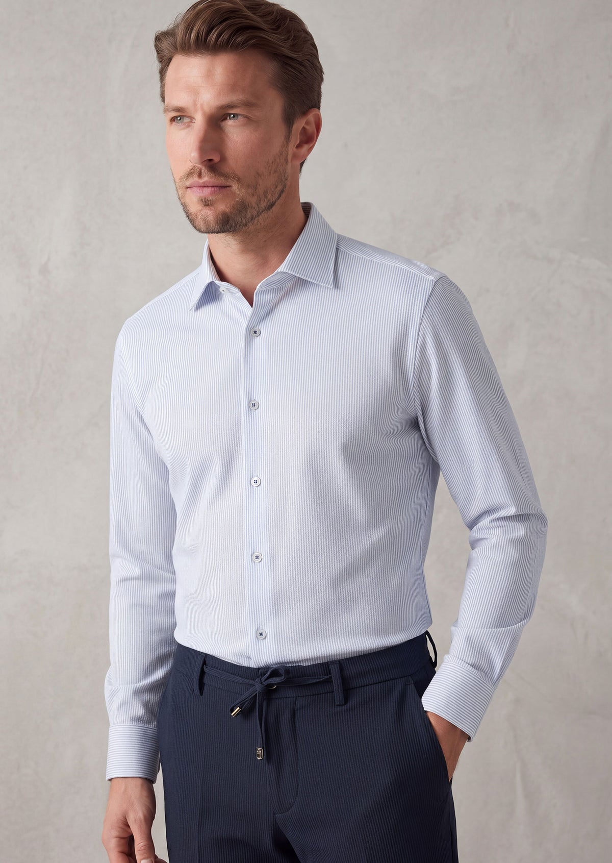White - Sax Blue Long Sleeve Shirt