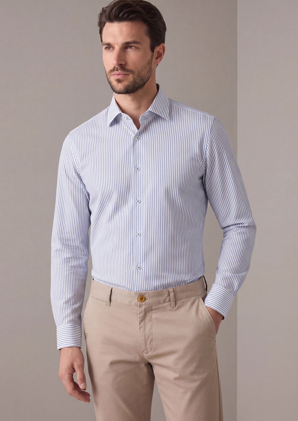 White - Sax Blue Long Sleeve Shirt