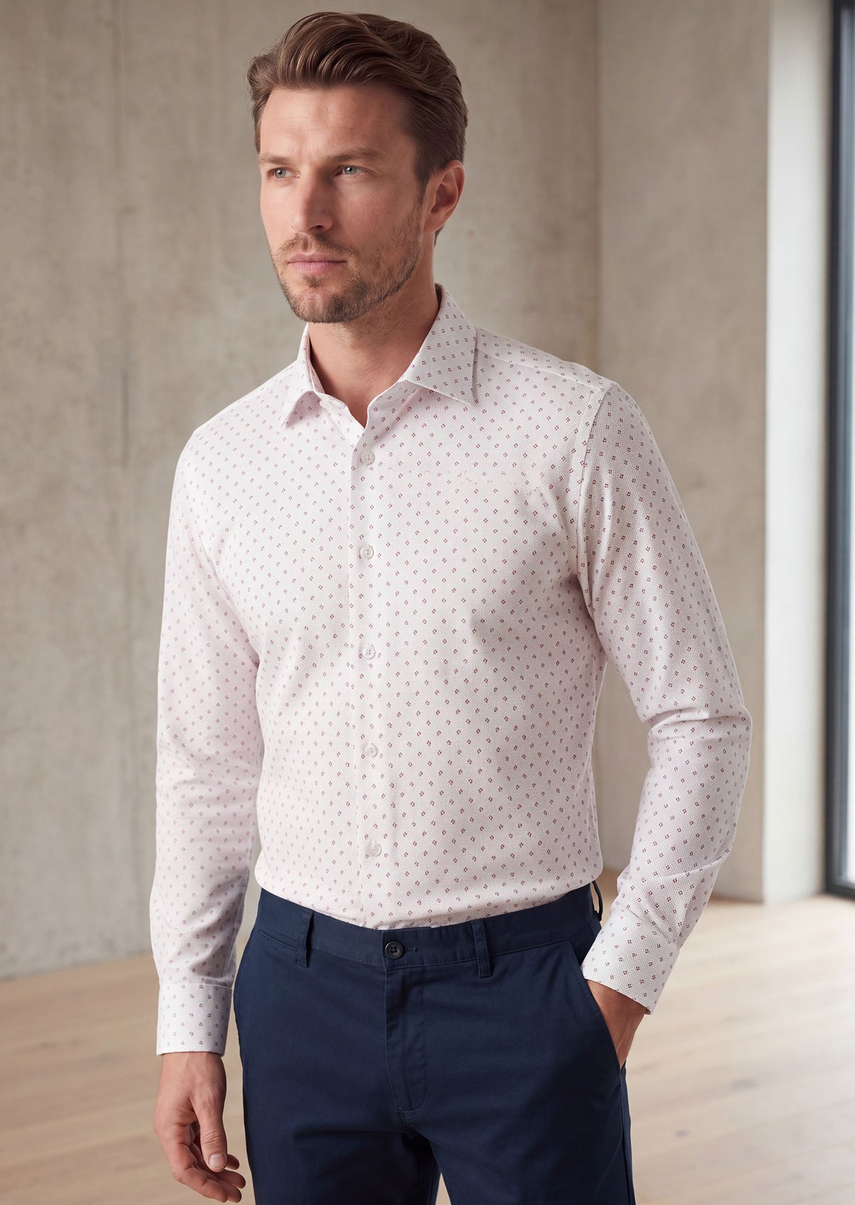 White - Burgundy Long Sleeve Shirt