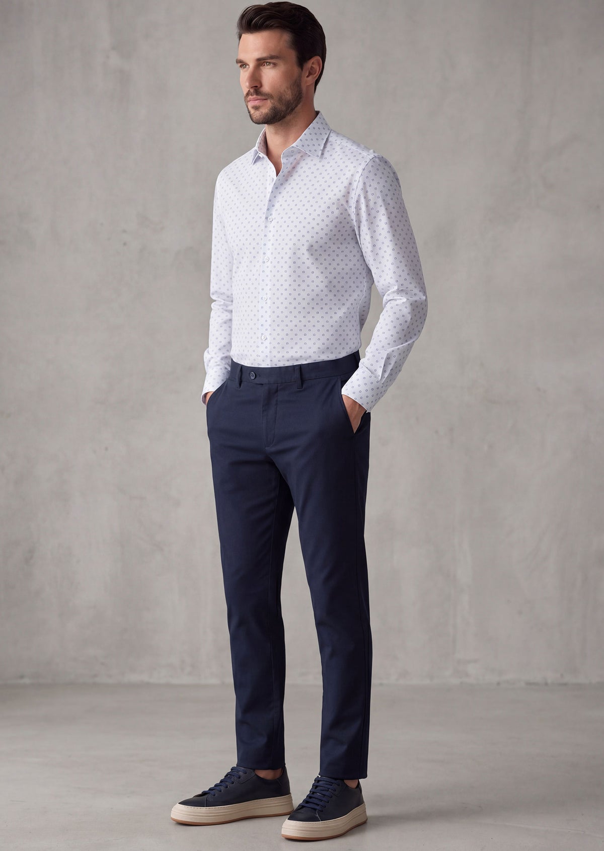 White - Navy Long Sleeve Shirt