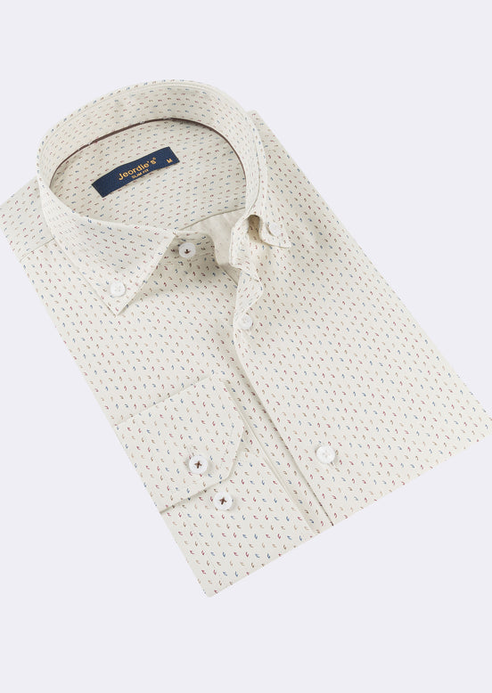 Beige - Brown Long Sleeve Shirt