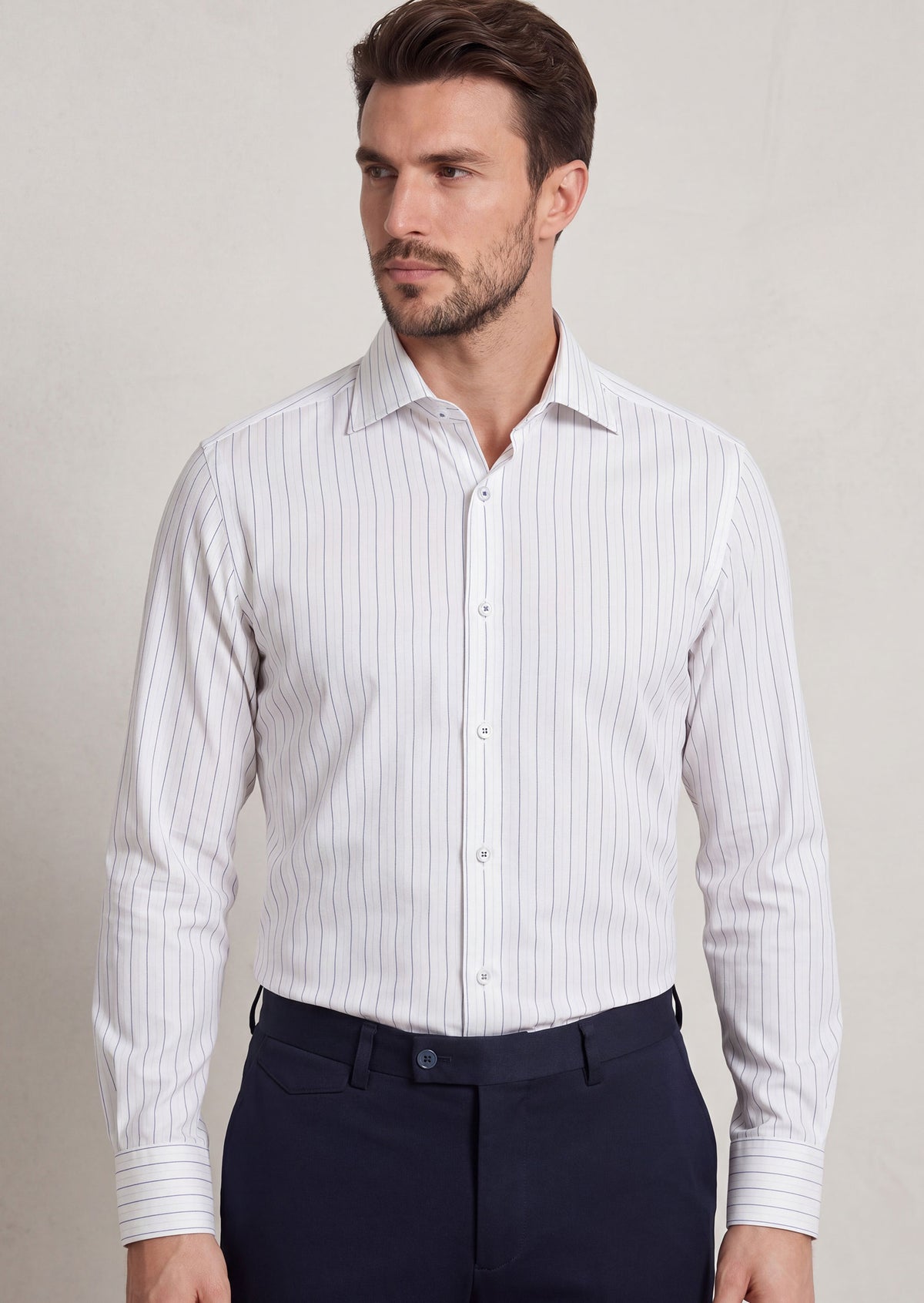 White - Navy Long Sleeve Shirt