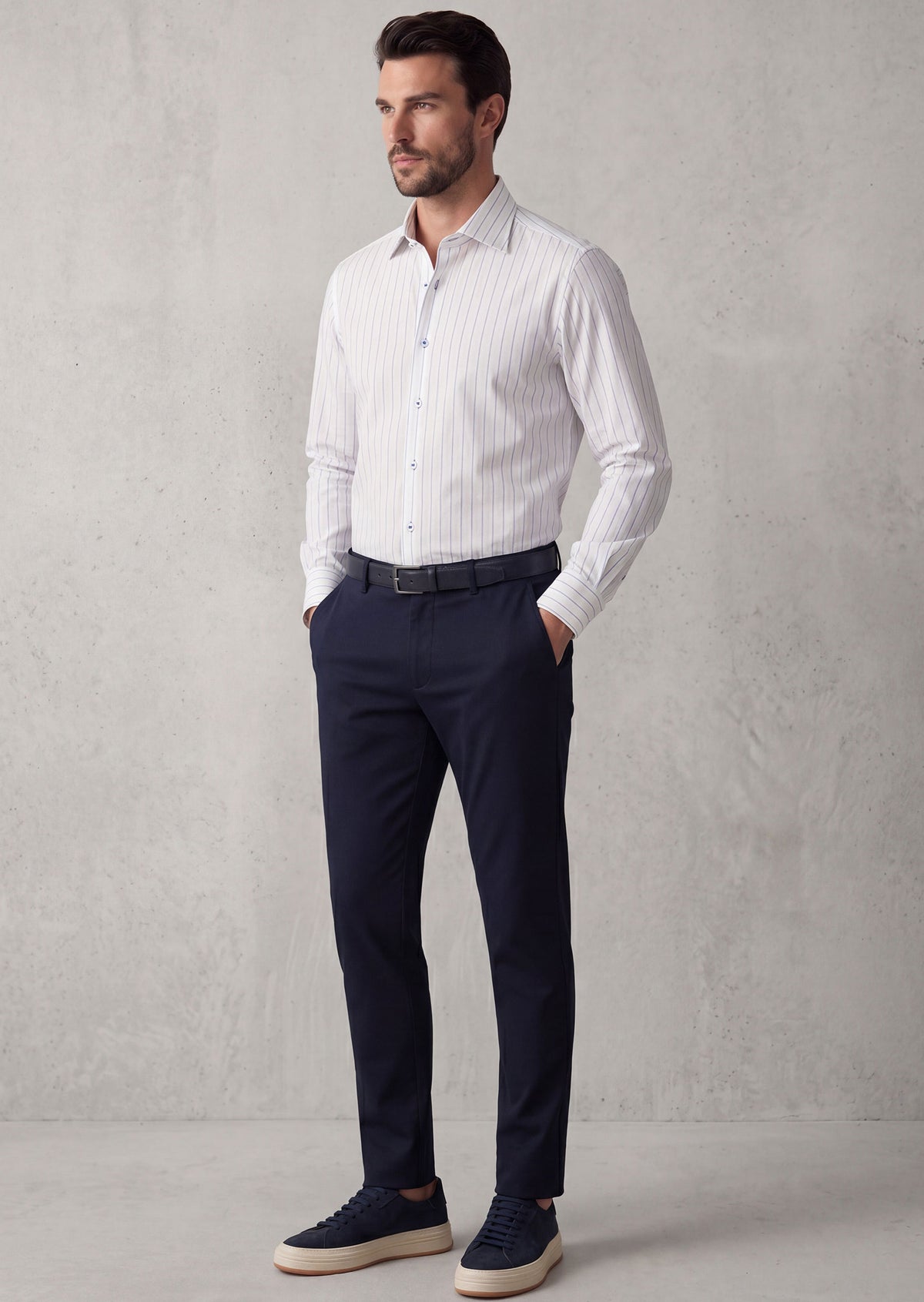 White - Navy Long Sleeve Shirt