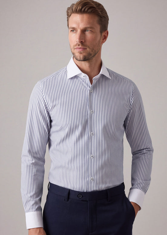 White - Navy Long Sleeve Shirt