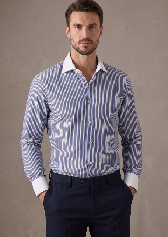 Navy - White Long Sleeve Shirt