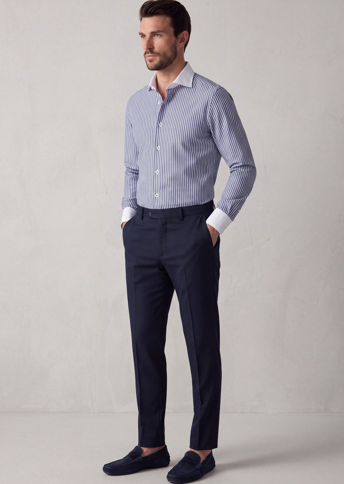 Navy - White Long Sleeve Shirt