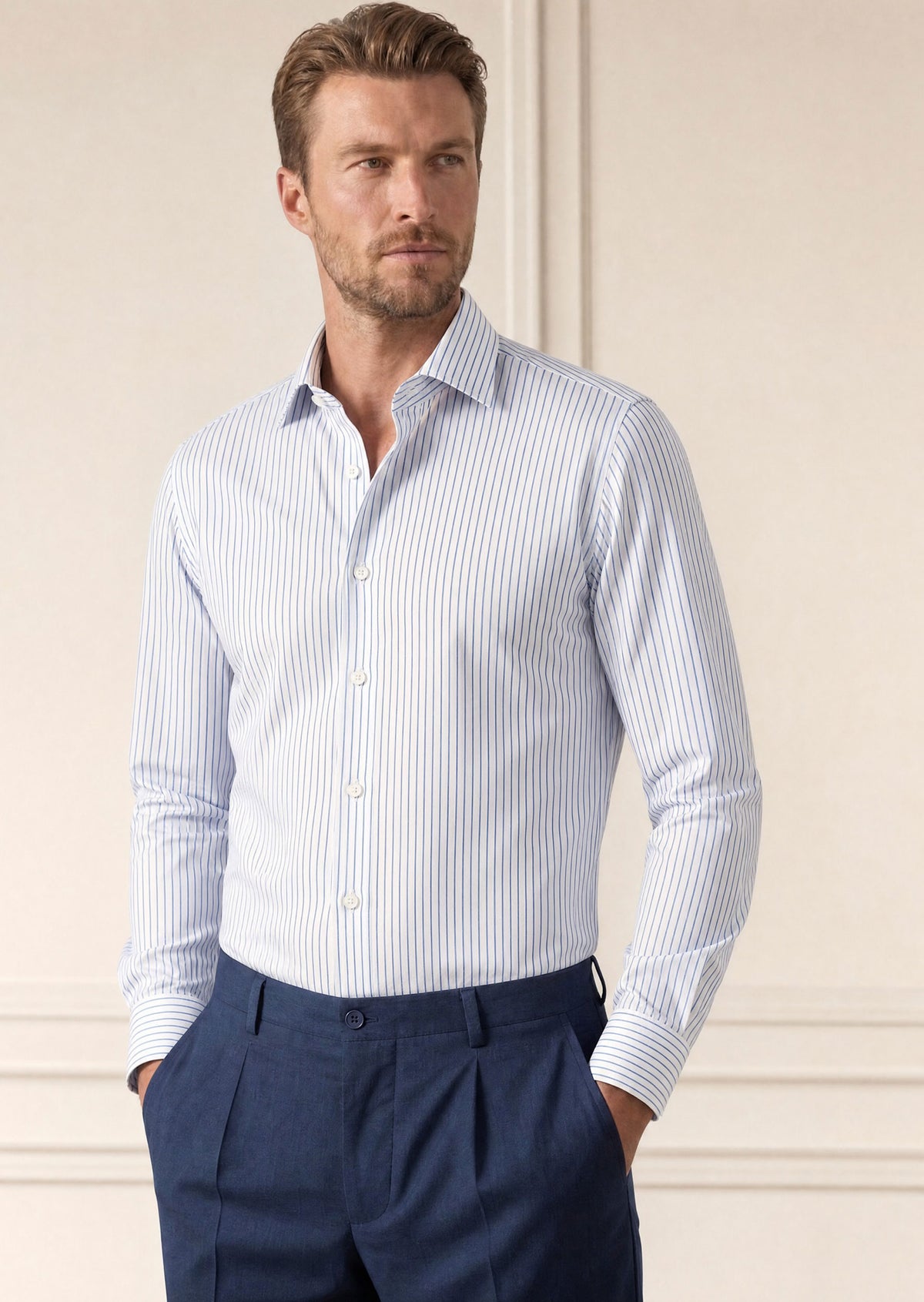 White - Blue Long Sleeve Shirt