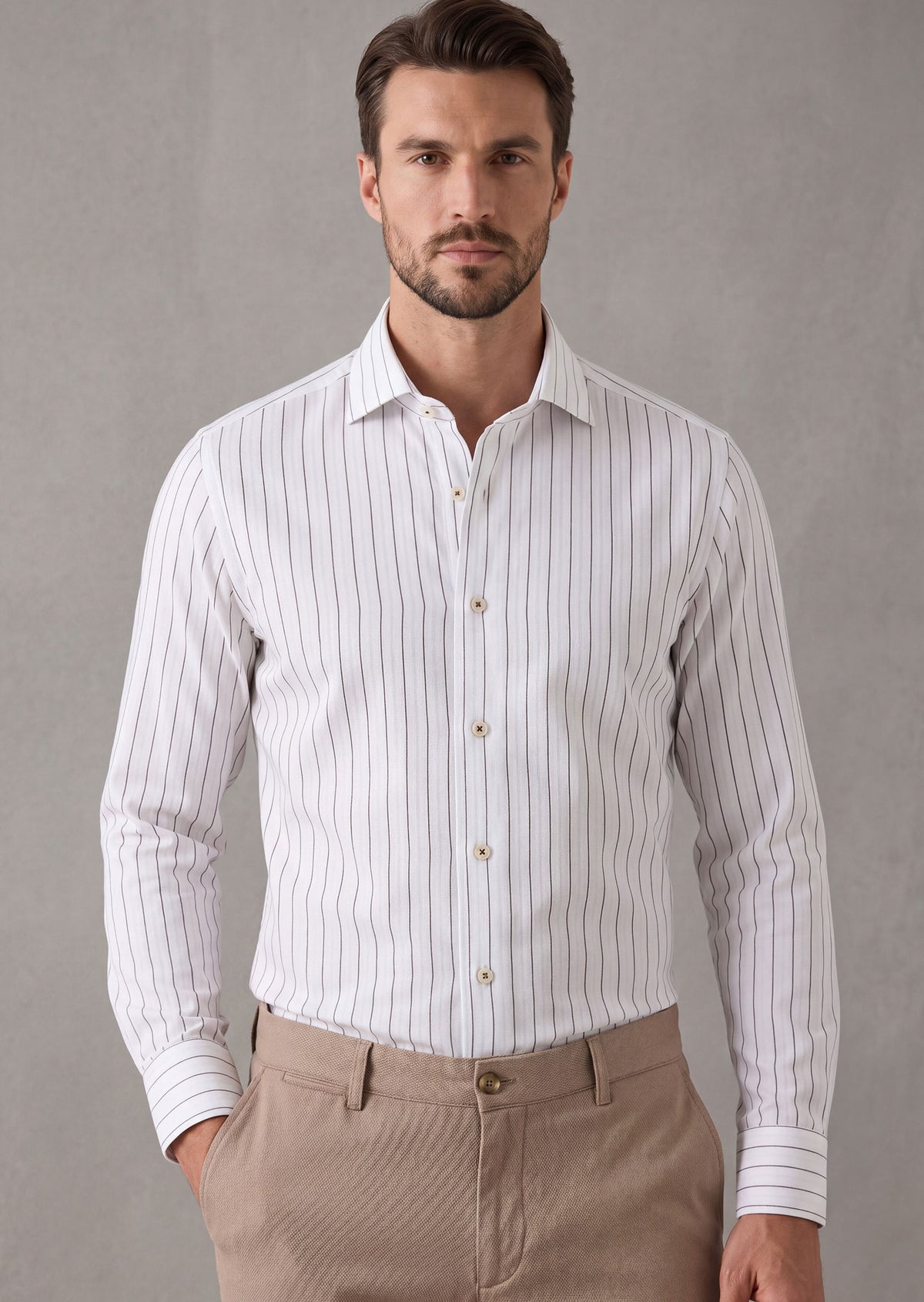 White - Brown Long Sleeve Shirt