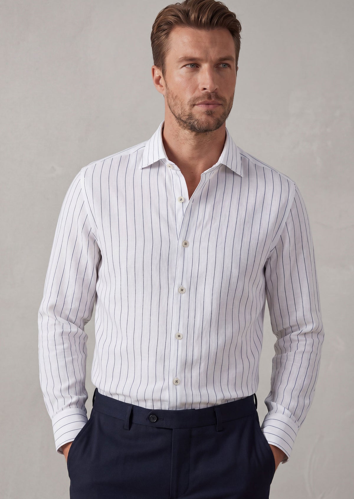 White - Navy Long Sleeve Shirt