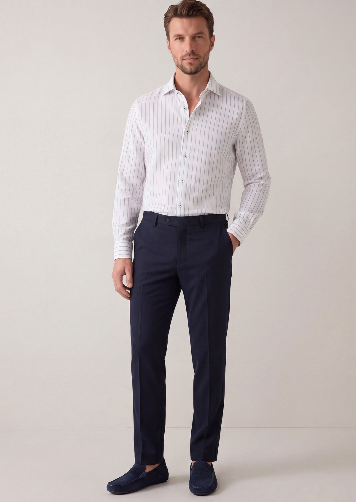 White - Navy Long Sleeve Shirt