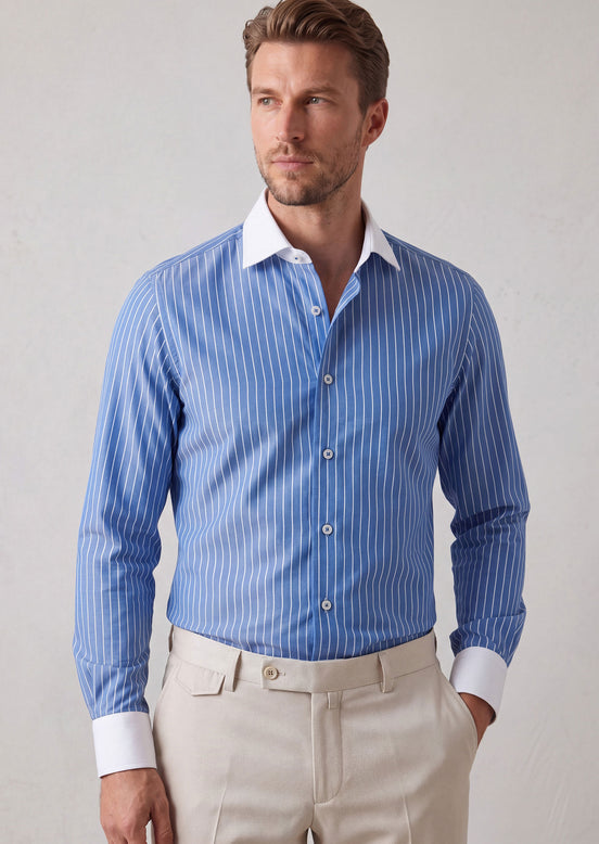 Sax Blue - White Long Sleeve Shirt