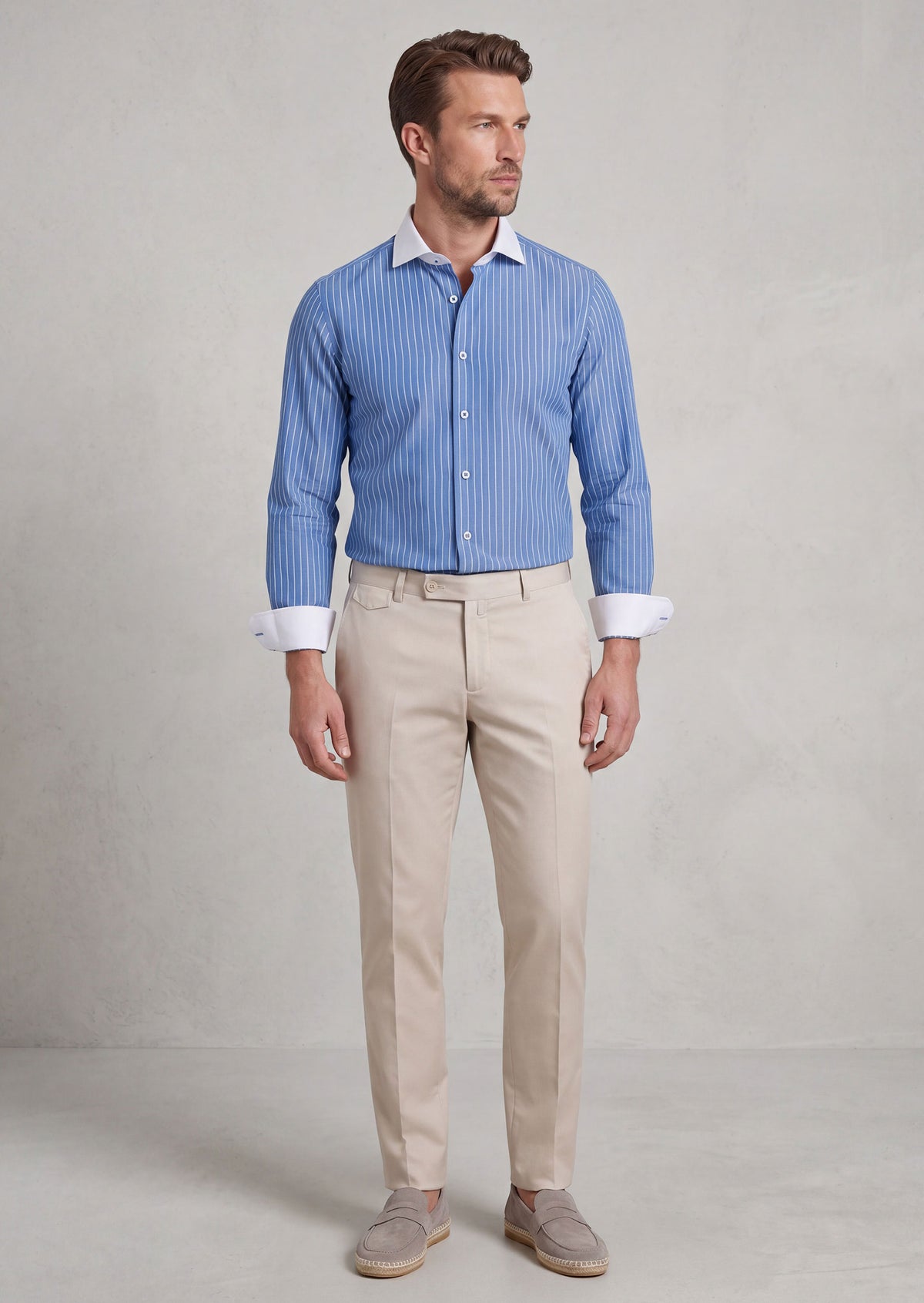 Sax Blue - White Long Sleeve Shirt